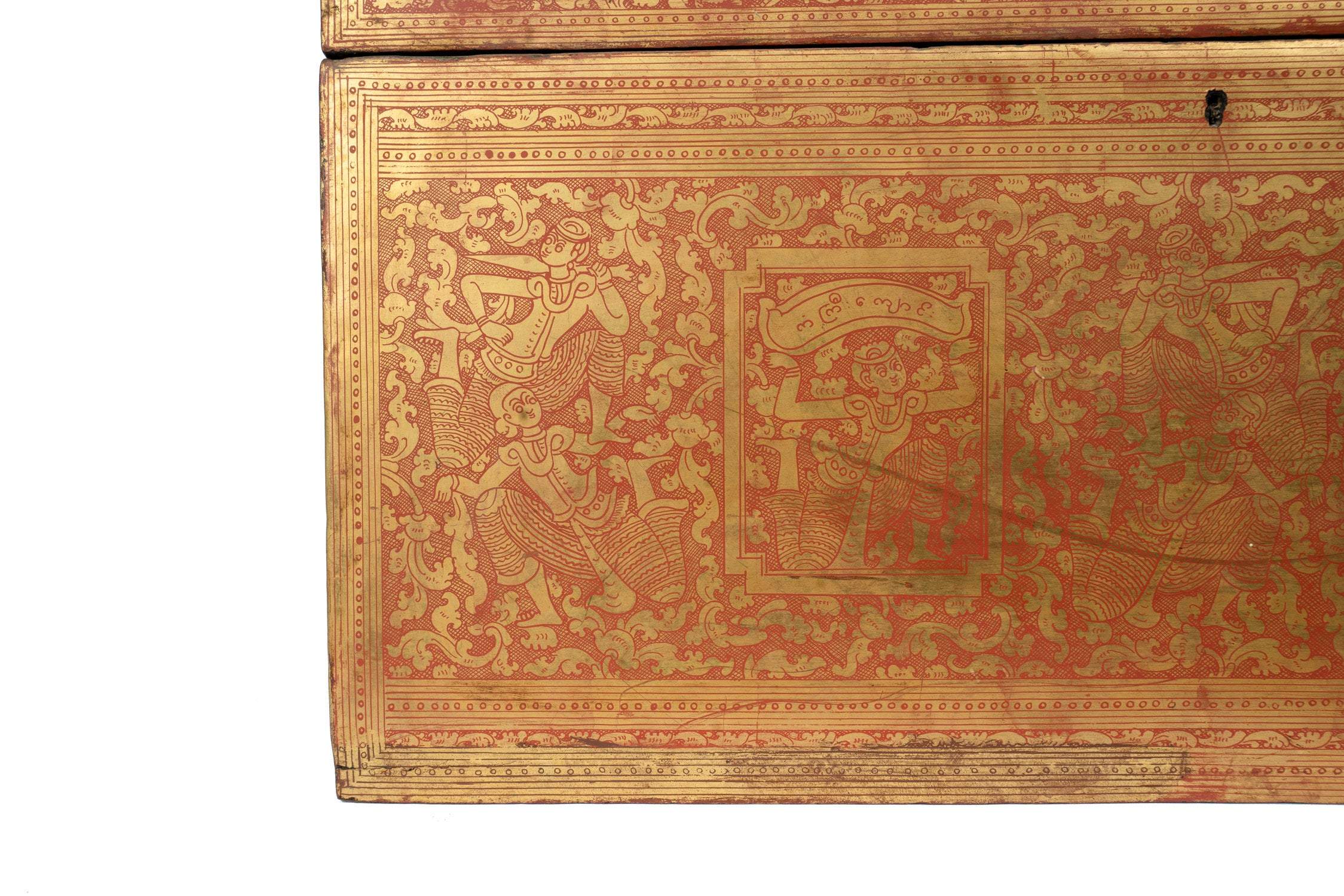 Antique XIXe siècle birmane Lacquerware Sadaik ou Manuscript Box-38cm / 15 "