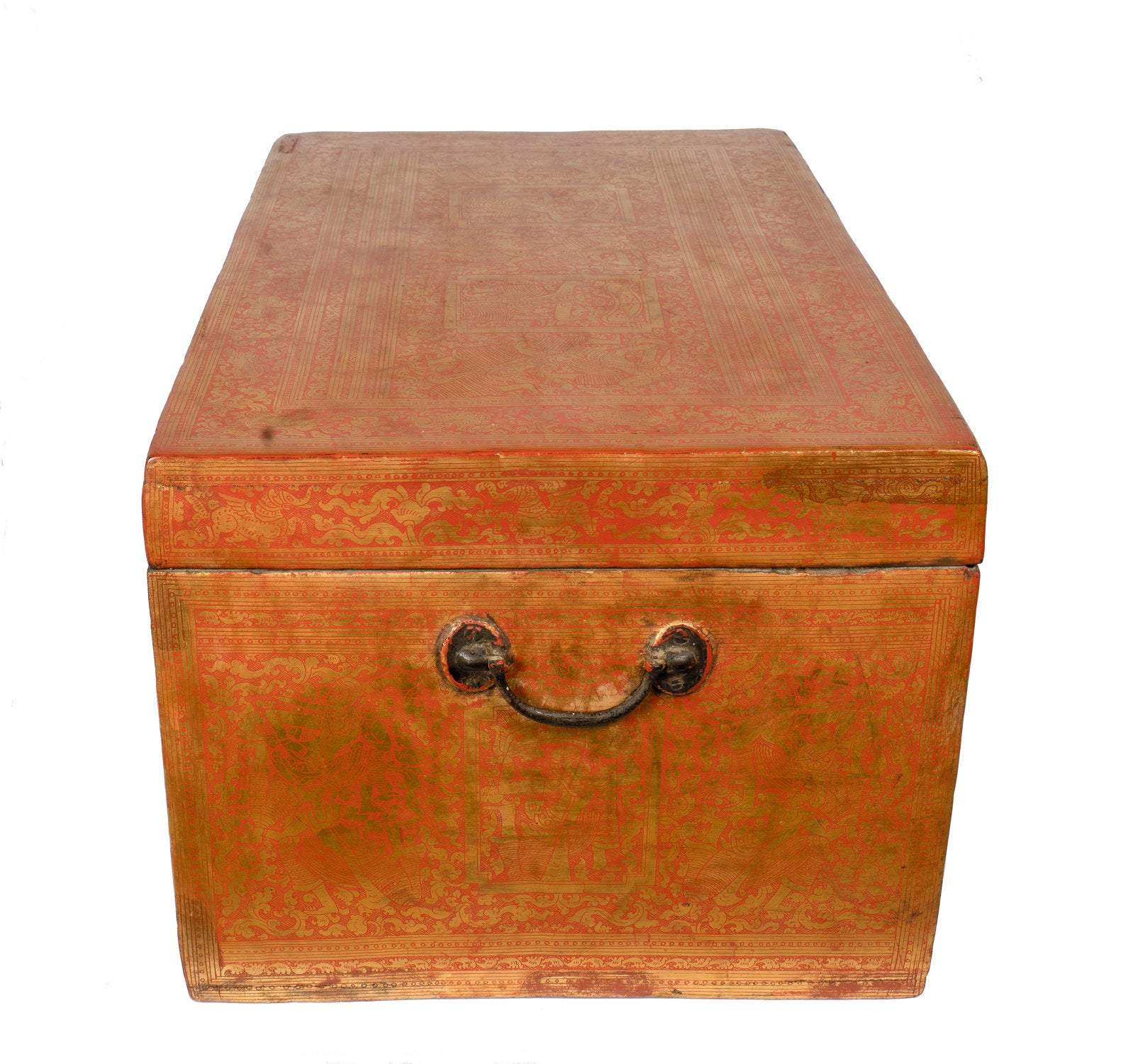 Antique XIXe siècle birmane Lacquerware Sadaik ou Manuscript Box-38cm / 15 "