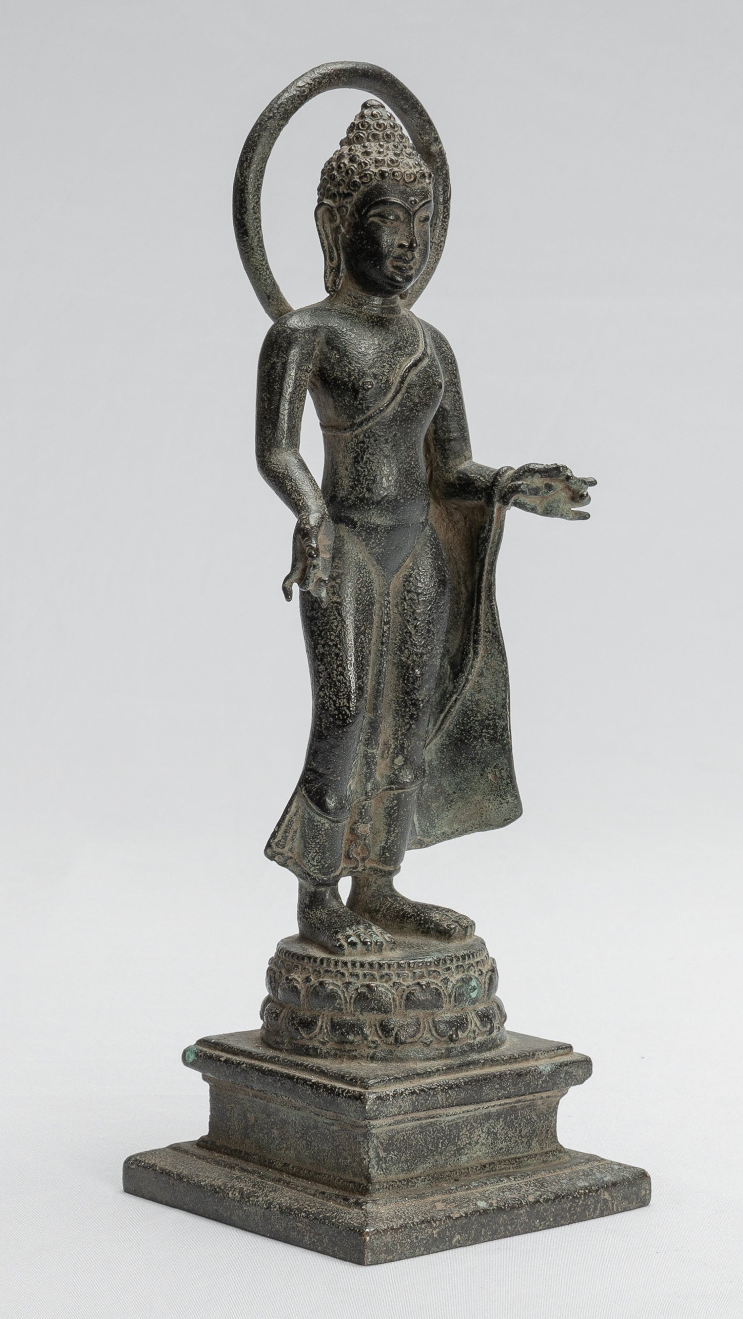 Estatua de Buda - Estilo indonesio antiguo Bronce Javanese enseñanza Buda - 28 cm/11 "