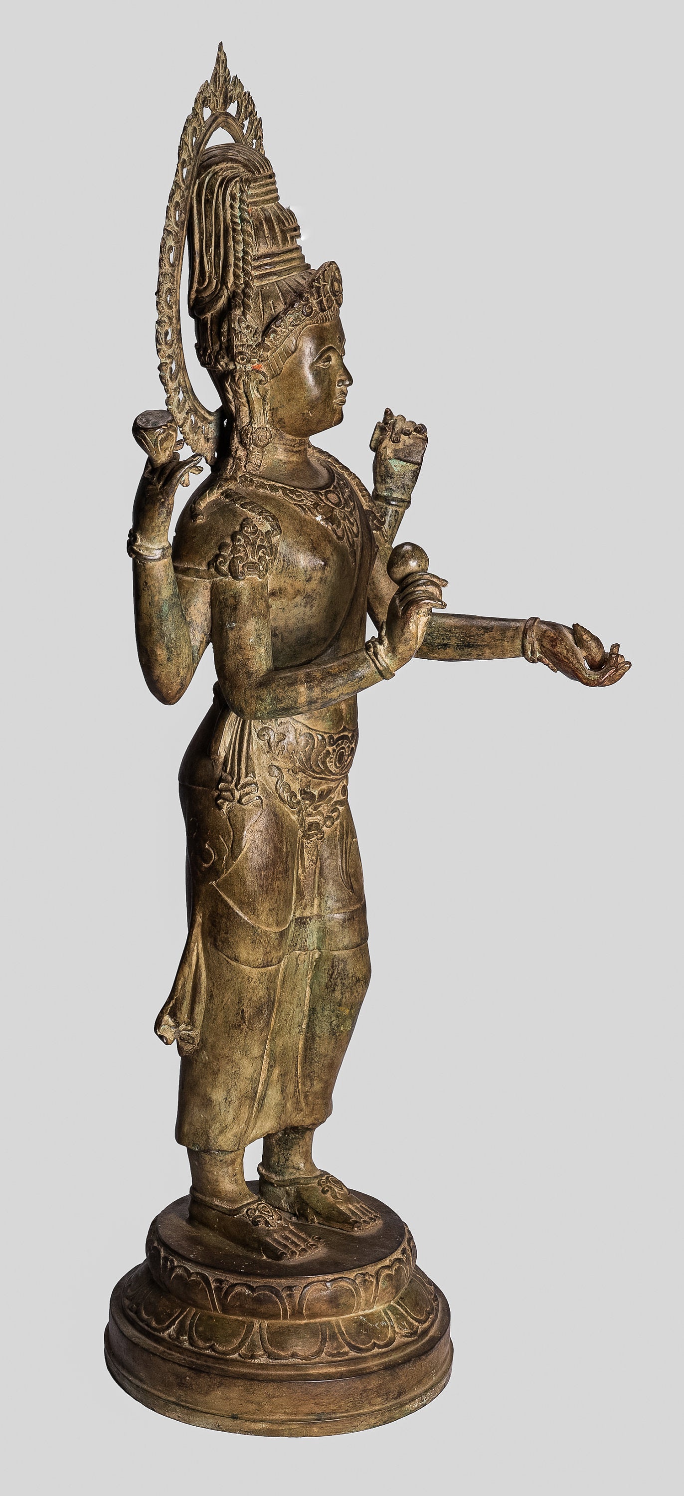 Vishnu Statue - Antique Thai Style Bronze Standing Four Arm Vishnu Statue - Protector -108cm/43"