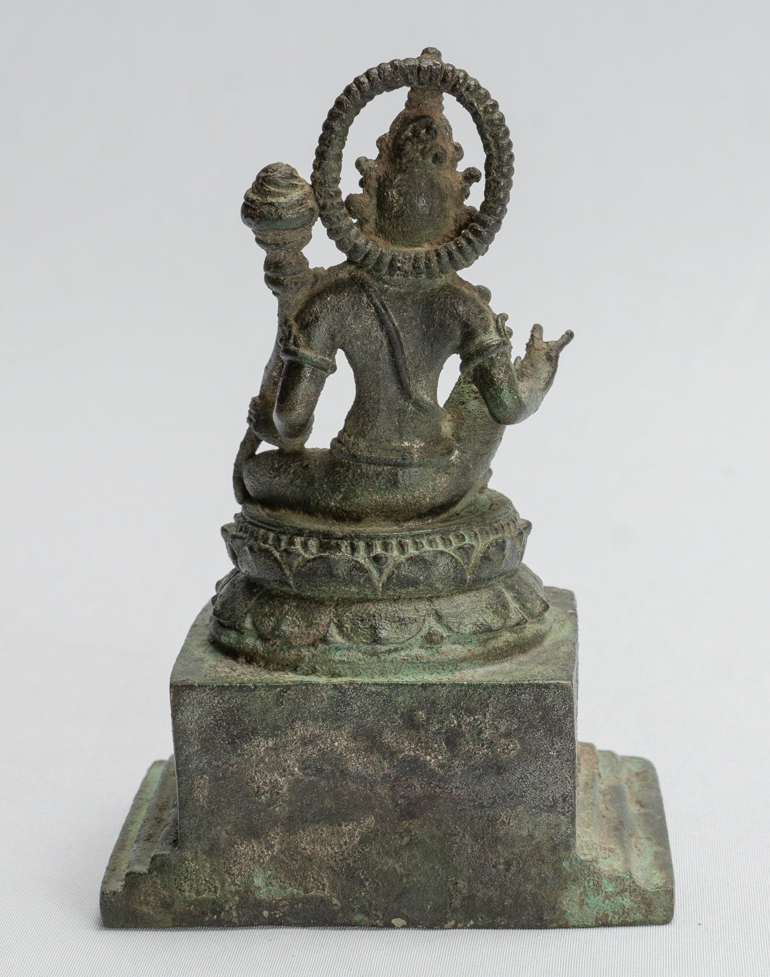 Tara Statue - Antique Java Style Majapahit Seated Bronze Devi Tara Statue - 12cm/5"
