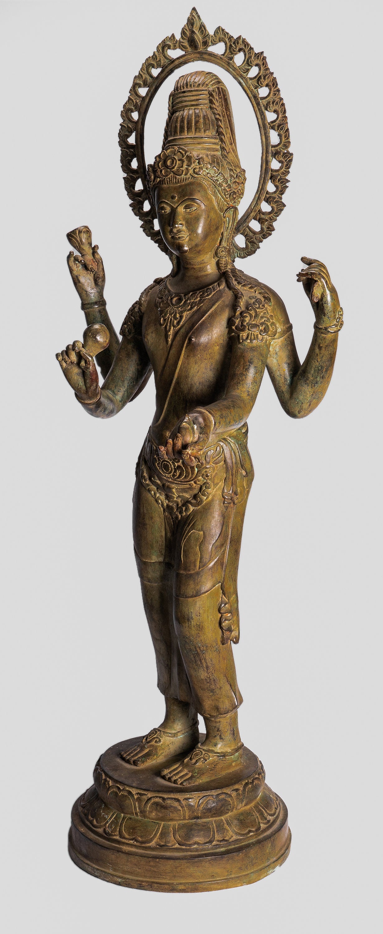 Vishnu Statue - Antique Thai Style Bronze Standing Four Arm Vishnu Statue - Protector -108cm/43"