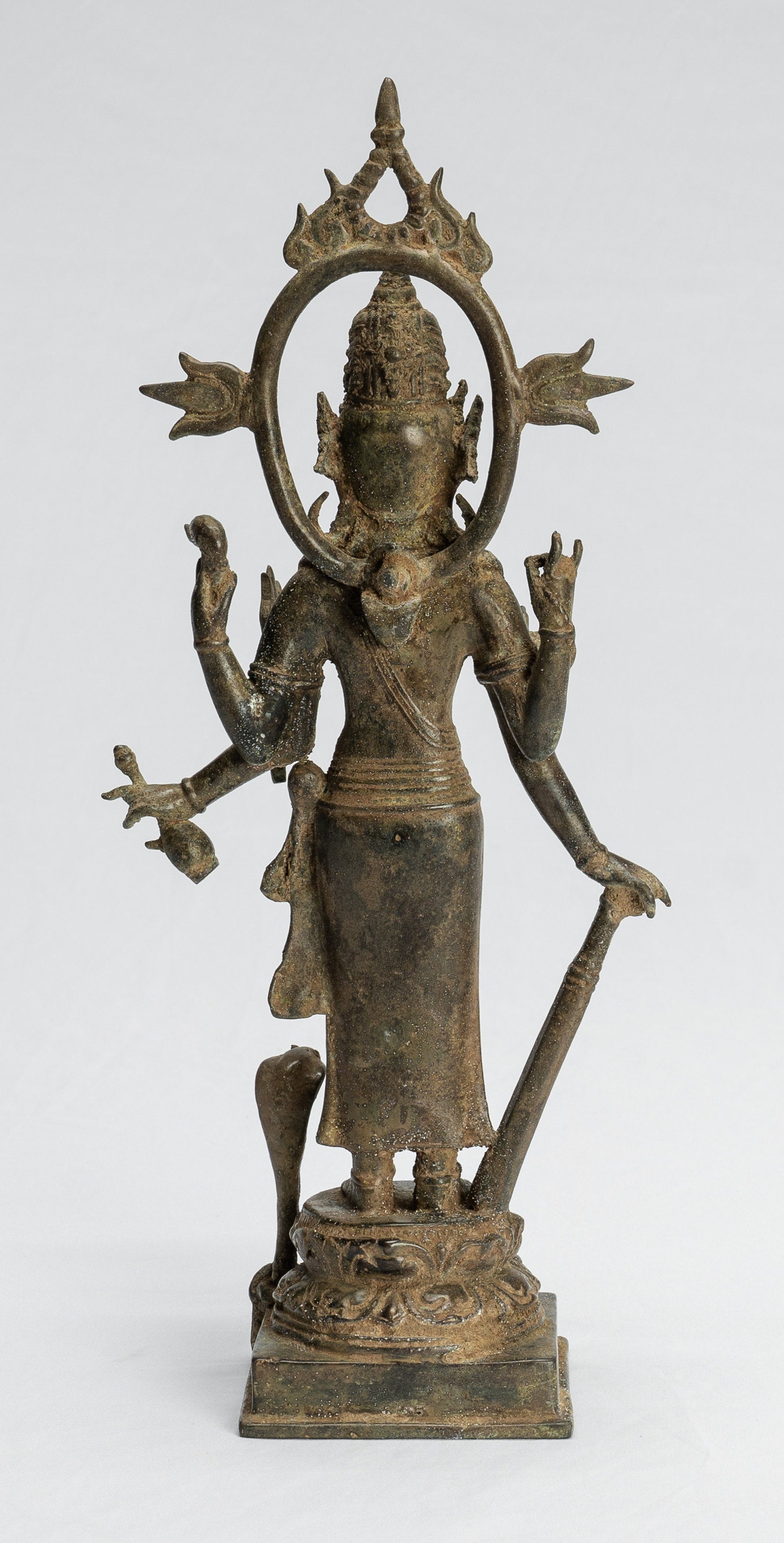Shiva Statue - Antique Indonesian Style Bronze Javanese Standing 6-Arm Shiva Statue - 36cm/14"