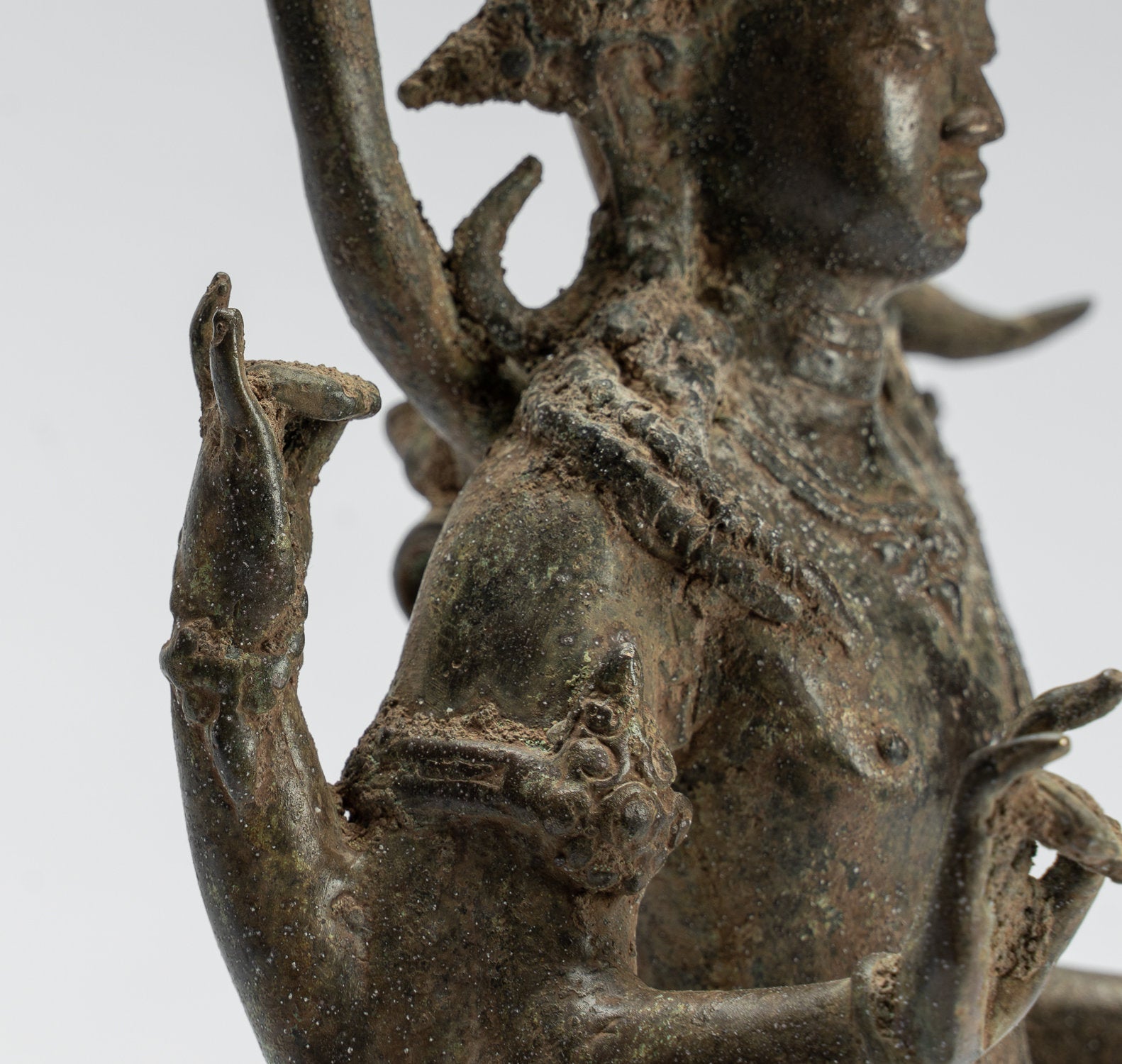 Shiva Statue - Antique Indonesian Style Bronze Javanese Standing 6-Arm Shiva Statue - 36cm/14"