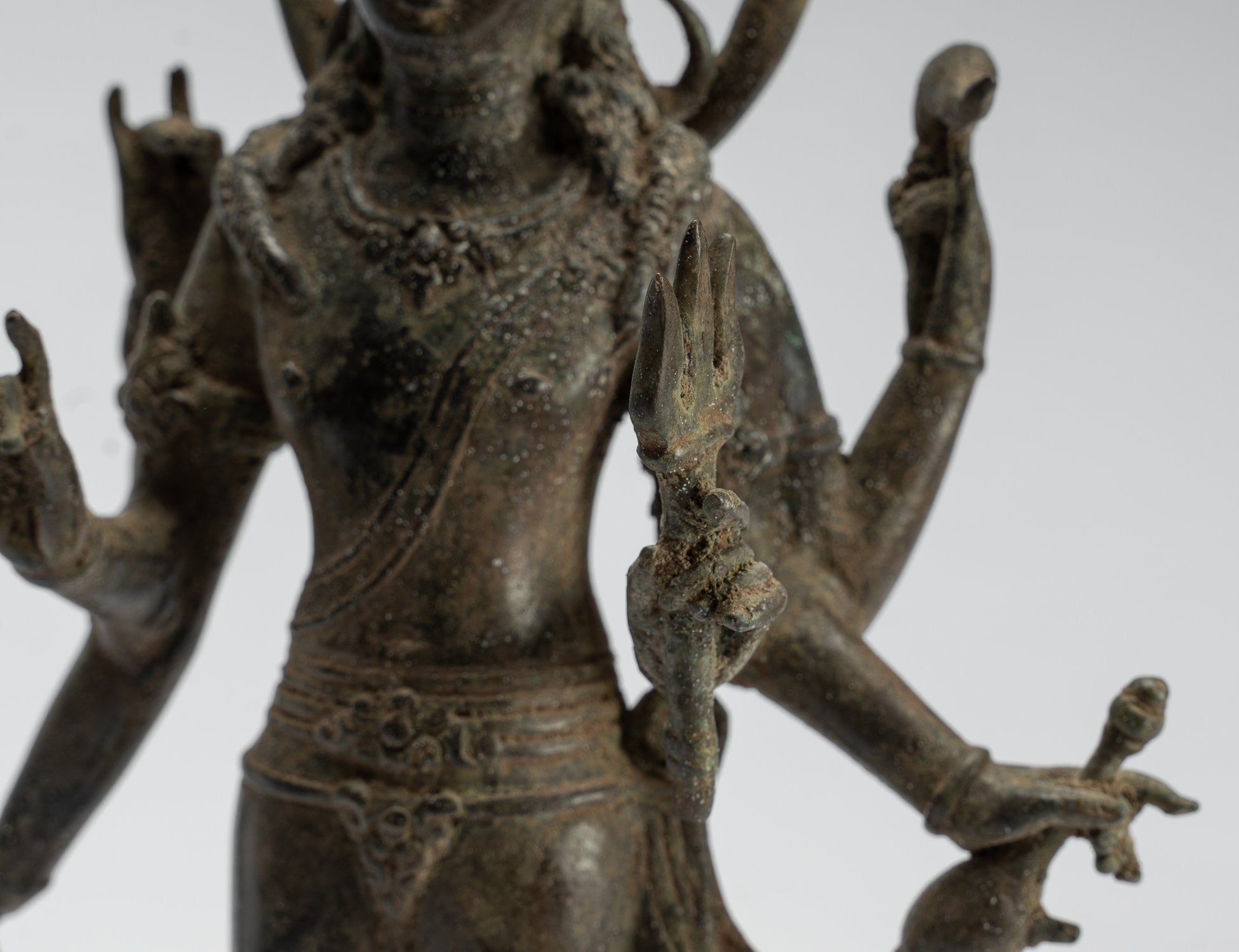 Shiva Statue - Antique Indonesian Style Bronze Javanese Standing 6-Arm Shiva Statue - 36cm/14"