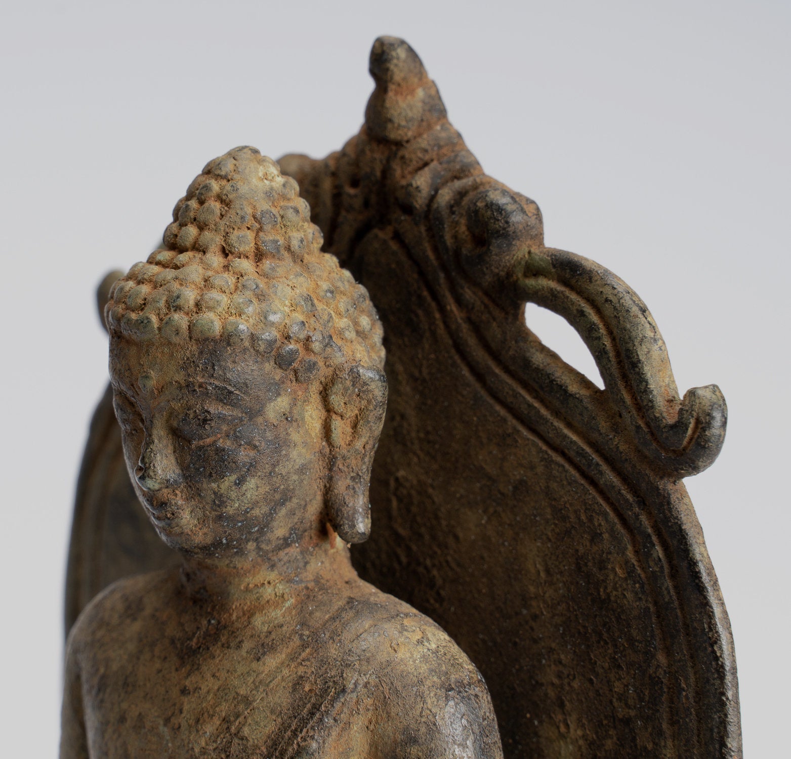 Statua Buddha - Antique in stile indonesiano Bronzo seduto amitabha statua di Buddha giavanese - 16 cm/6 "