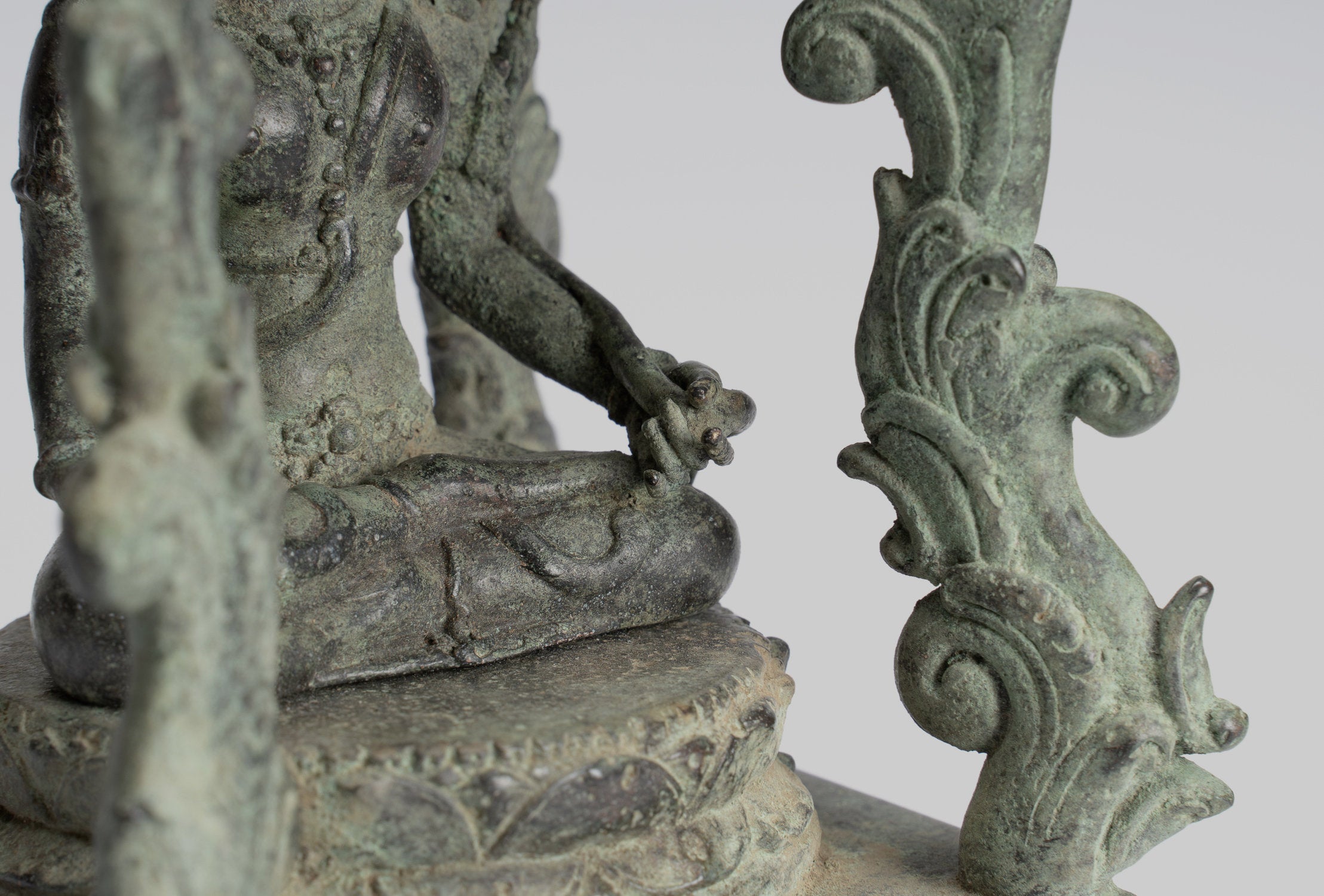 Tara Statue - Antique Java Style Majapahit Seated Bronze Devi Tara Statue - 22cm/9"