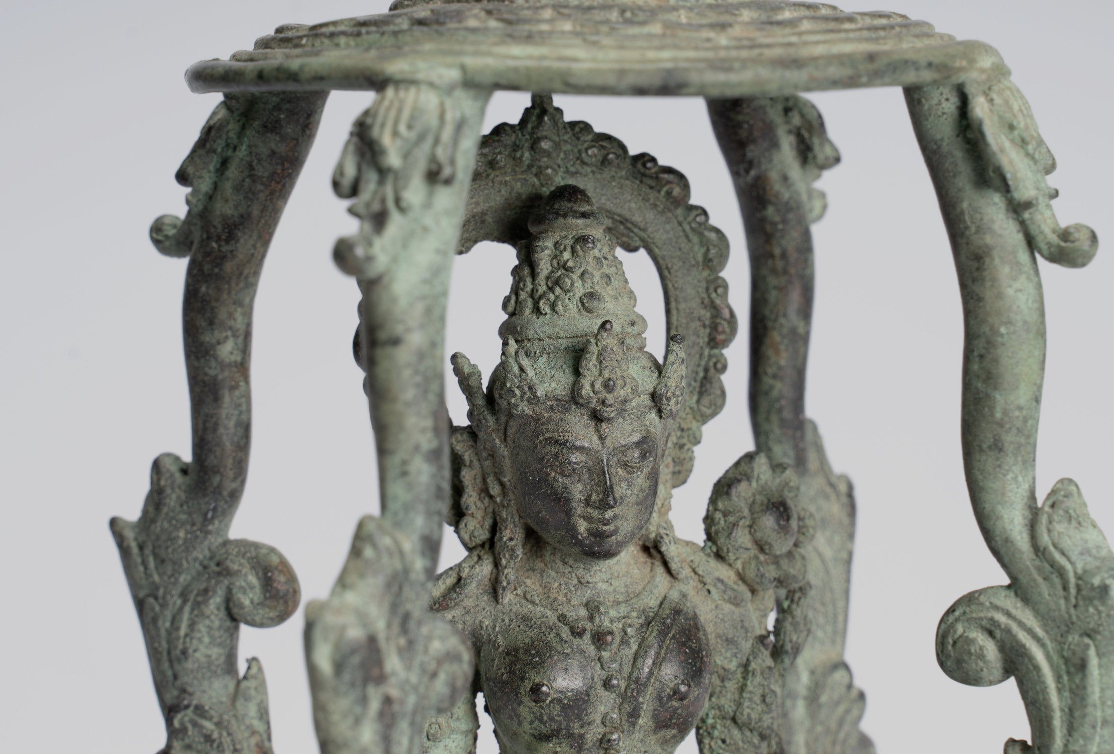 Tara Statue - Antique Java Style Majapahit Seated Bronze Devi Tara Statue - 22cm/9"