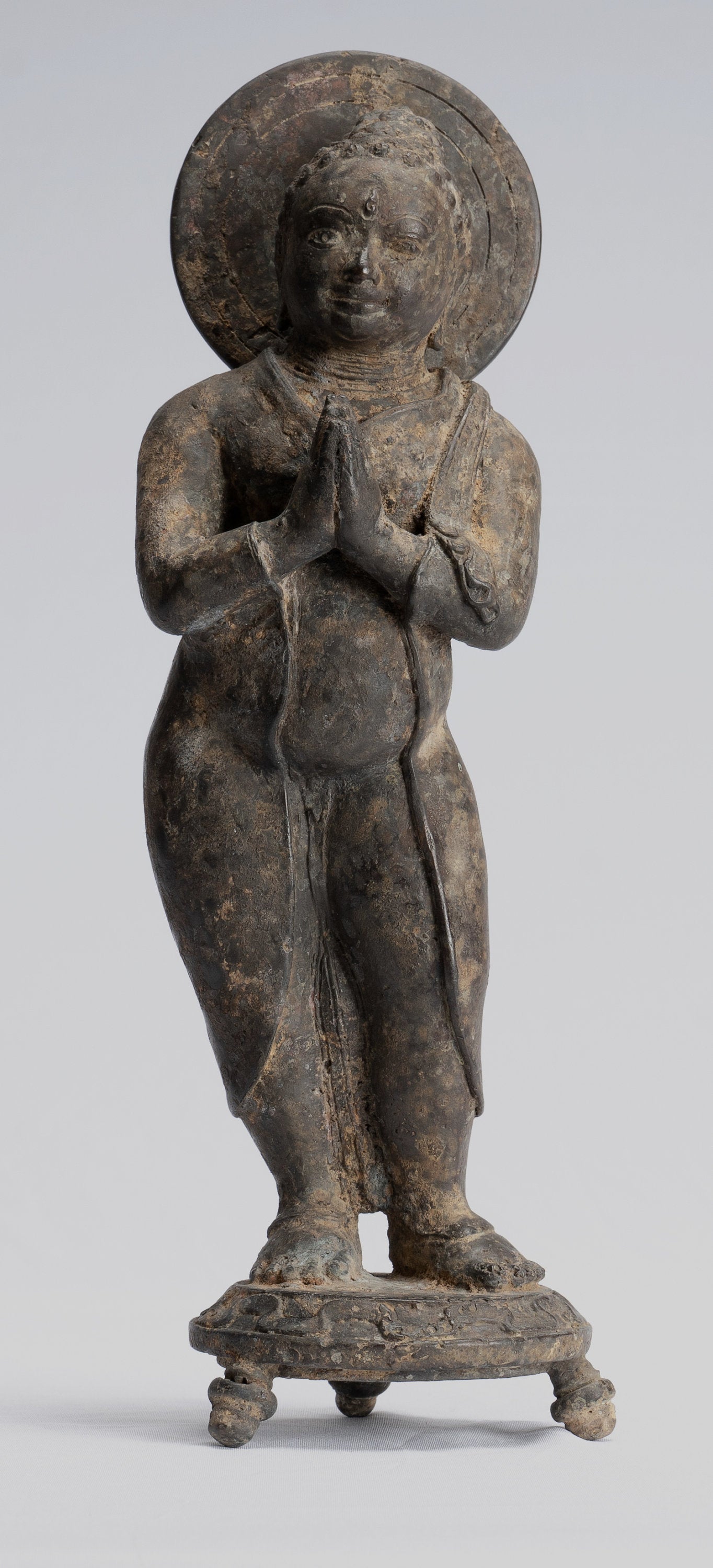 Statua Buddha - Antique stile indonesiano in piedi bronzo giavanese gautama Buddha - 28 cm/11 "