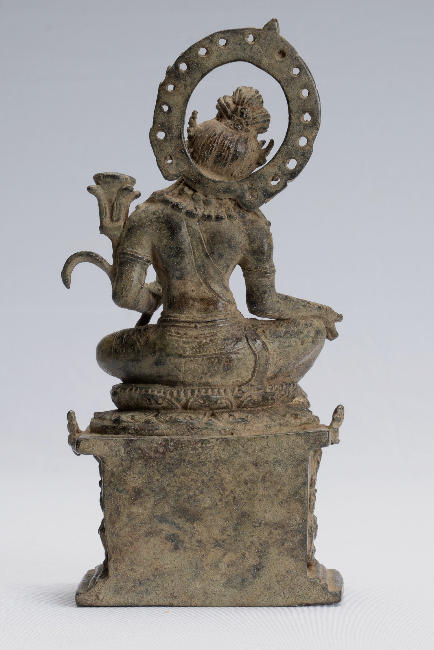 Tara Statue - Antique Java Style Majapahit Seated Bronze Devi Tara Statue - 18cm/7"