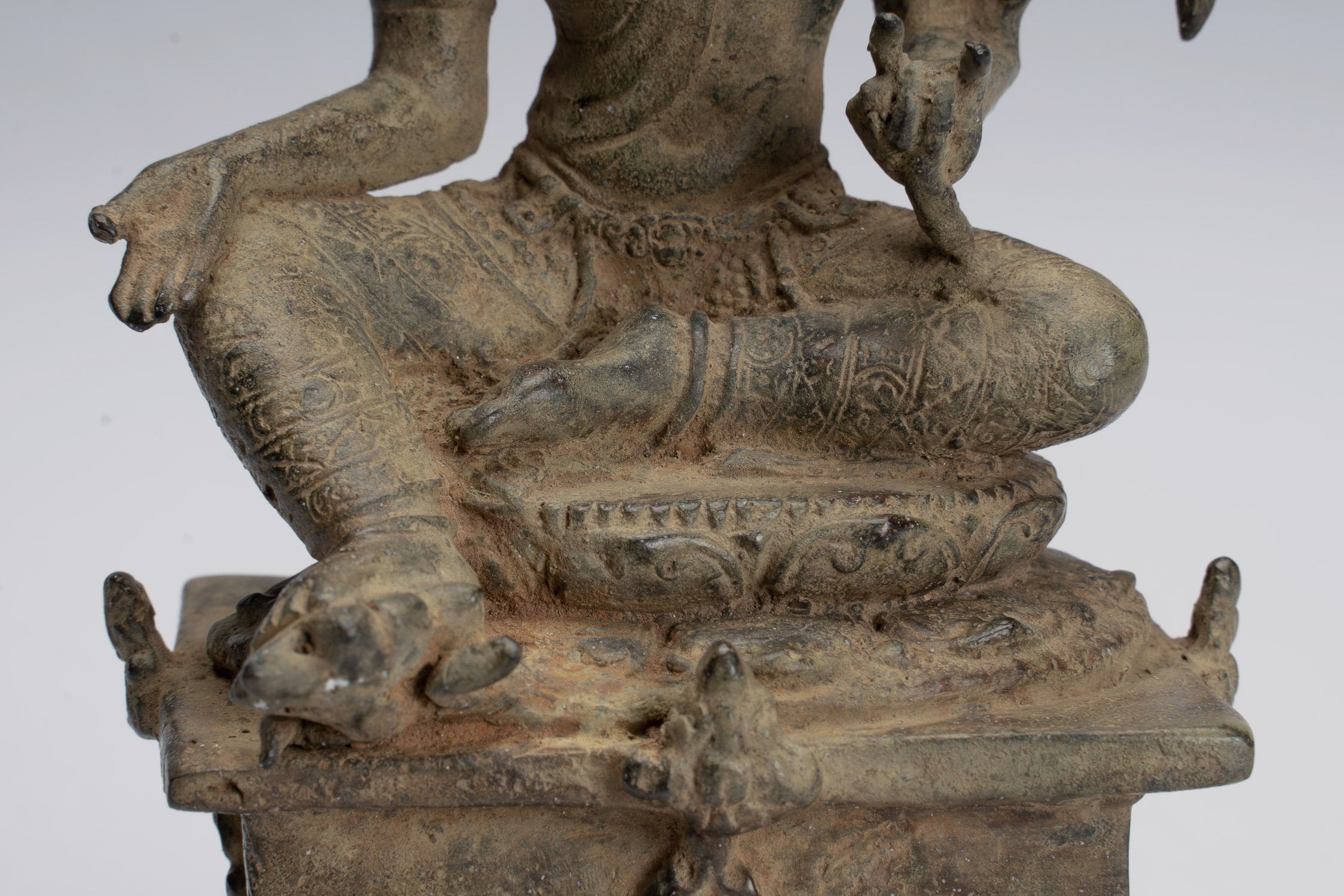 Tara Statue - Antique Java Style Majapahit Seated Bronze Devi Tara Statue - 18cm/7"