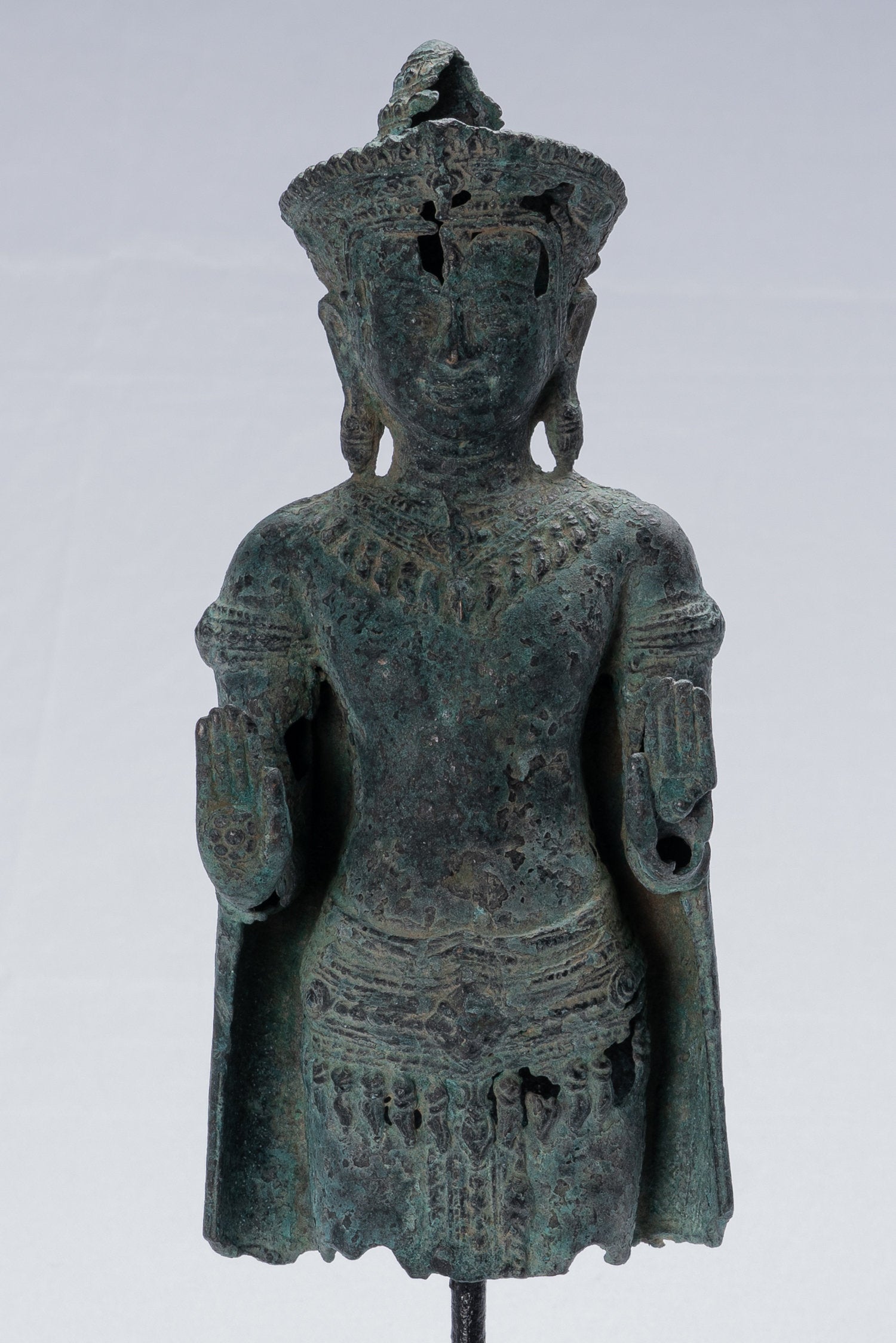 Statue de Bouddha – Statue de Bouddha de protection Abhaya debout en bronze de style khmer antique – 32 cm/13"