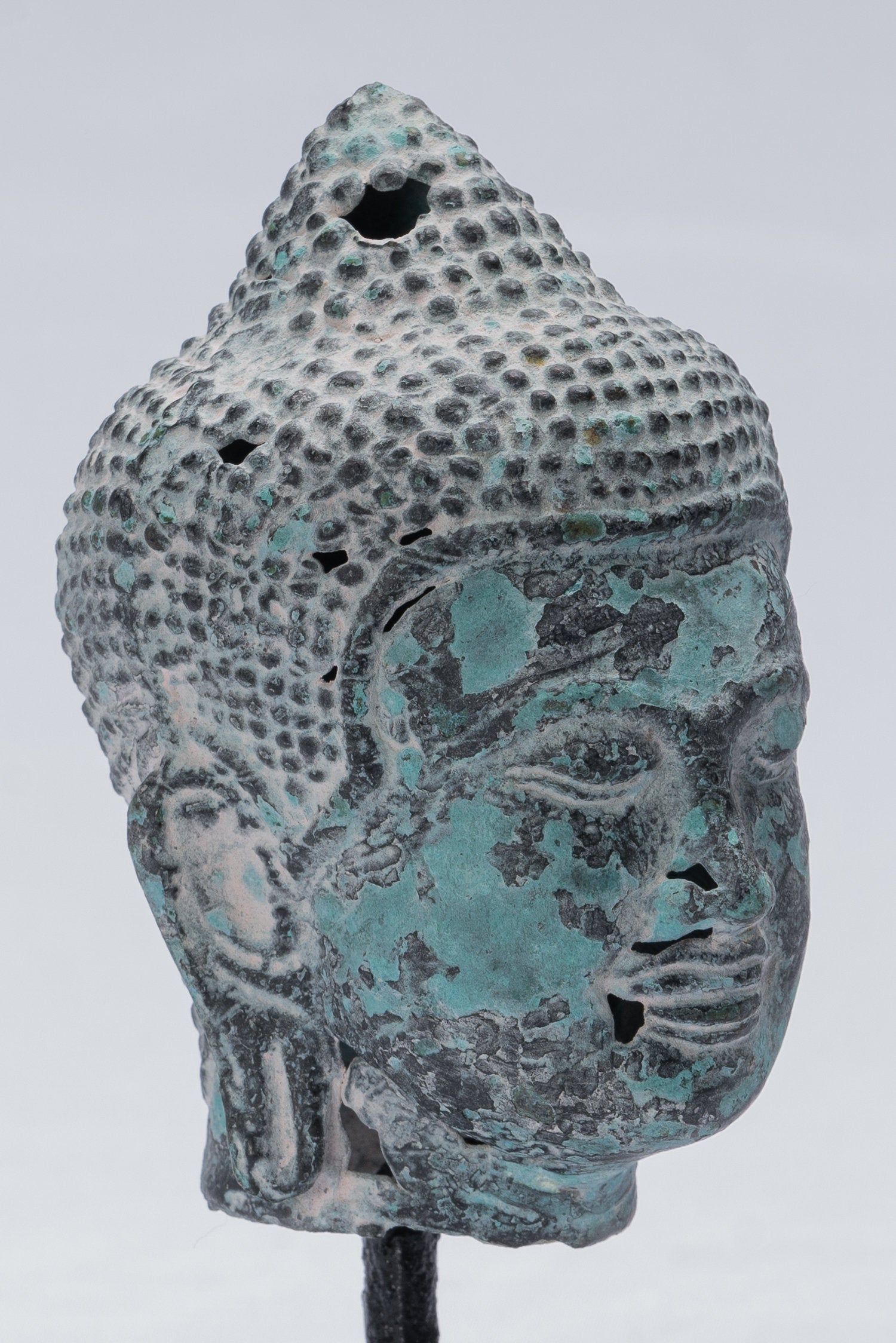 Buddha Statue - Antique Khmer Style Bronze Mounted Buddha Head Statue - 15.5cm/6"