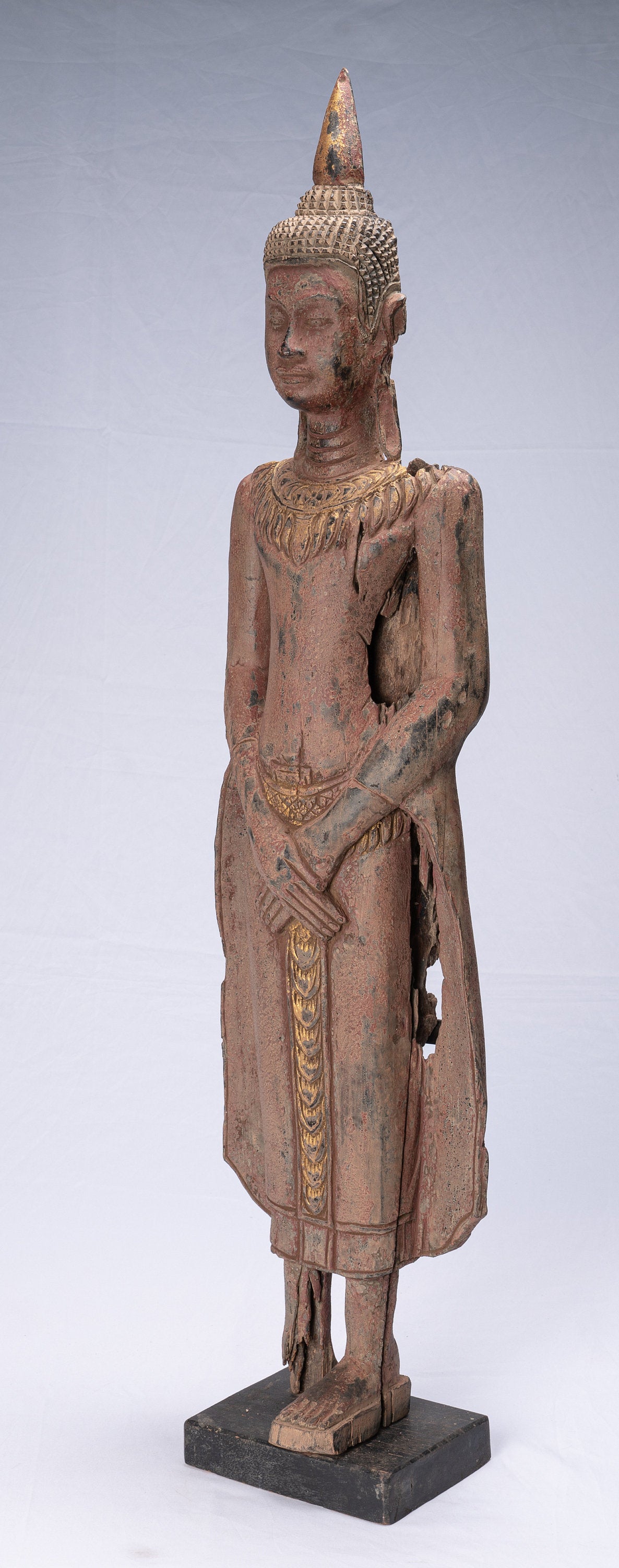 Statue de Bouddha – Statue de Bouddha antique de style khmer debout en bois réfléchi du dimanche – 98 cm/39"