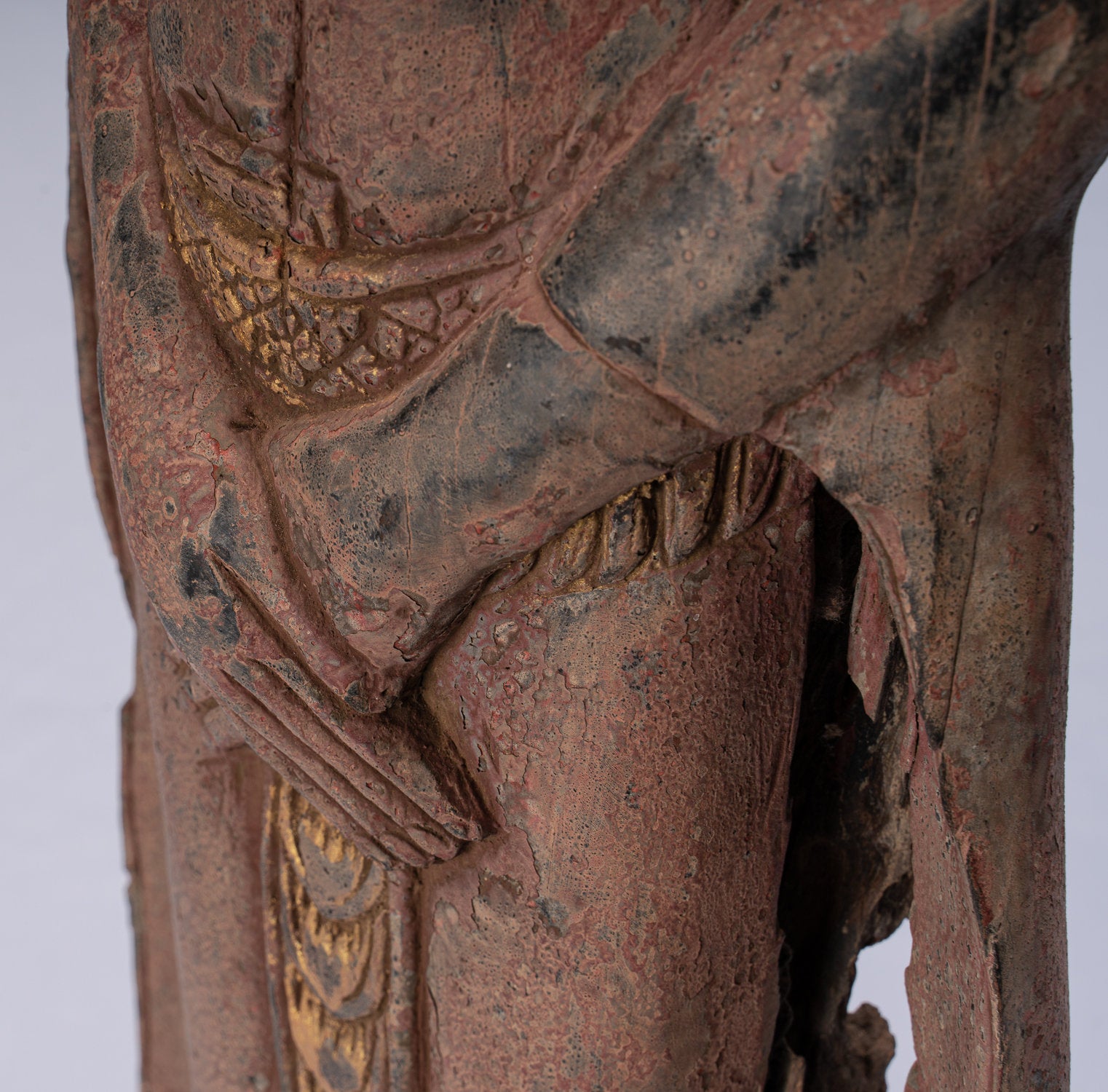 Statue de Bouddha – Statue de Bouddha antique de style khmer debout en bois réfléchi du dimanche – 98 cm/39"