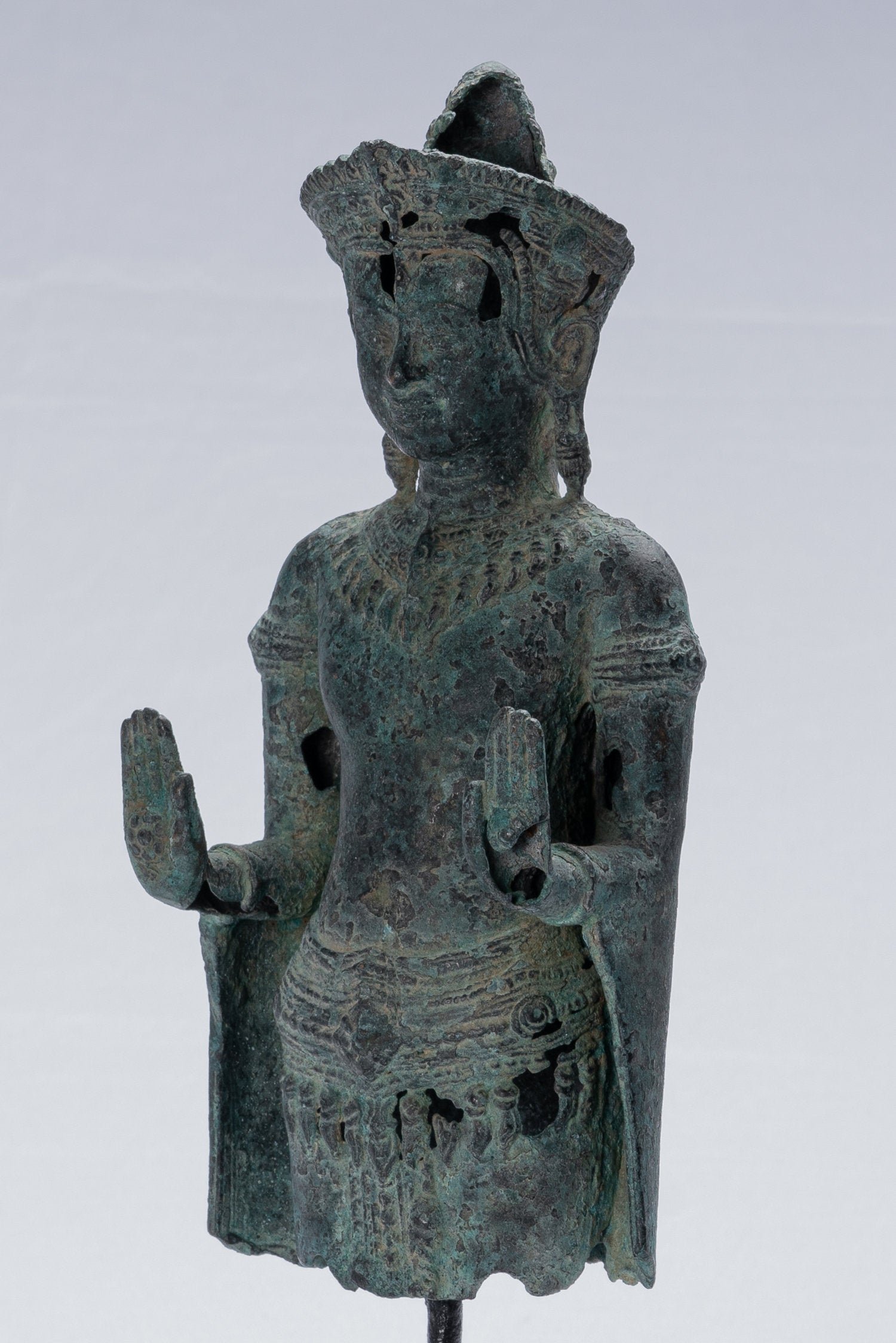 Statue de Bouddha – Statue de Bouddha de protection Abhaya debout en bronze de style khmer antique – 32 cm/13"