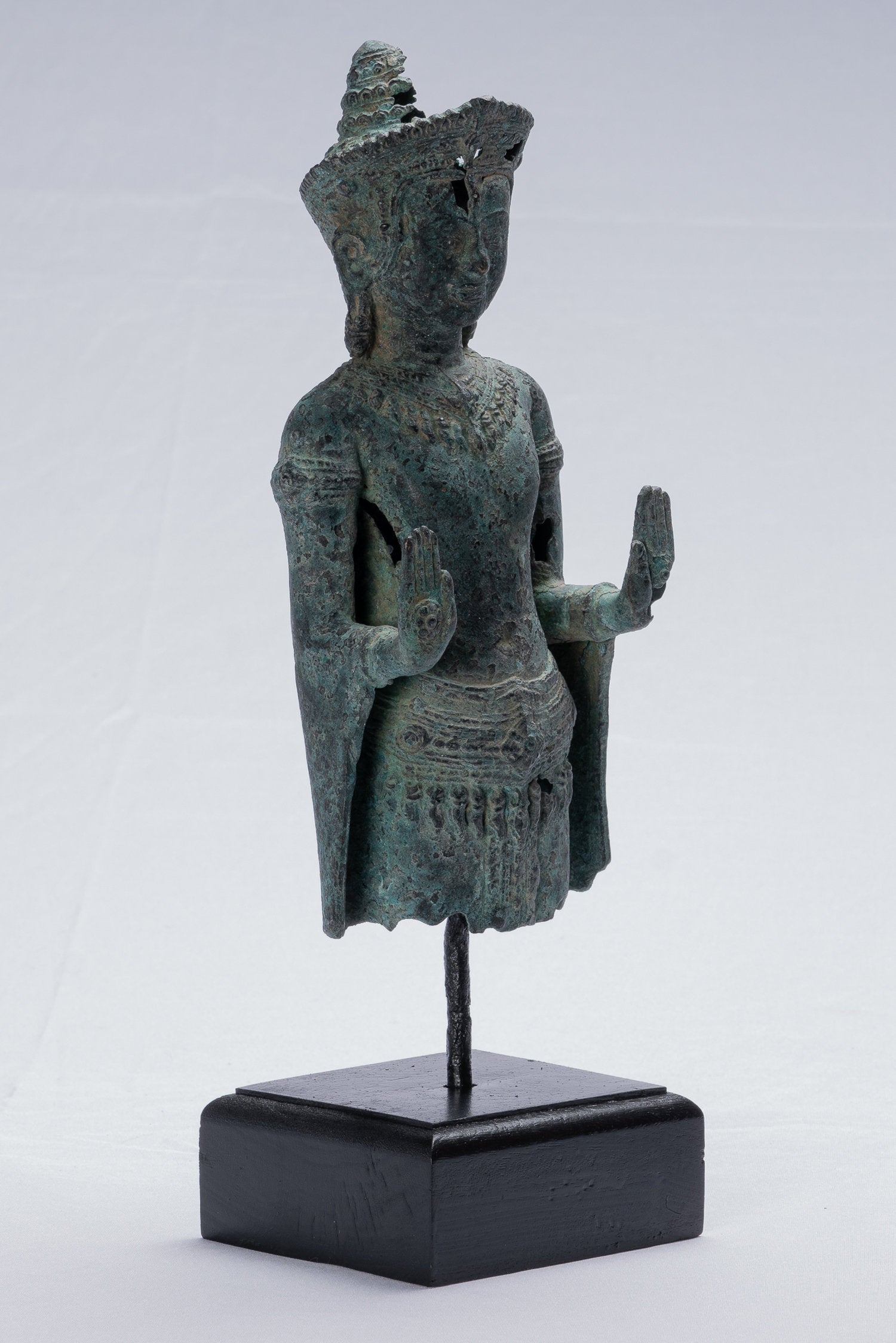 Statue de Bouddha – Statue de Bouddha de protection Abhaya debout en bronze de style khmer antique – 32 cm/13"