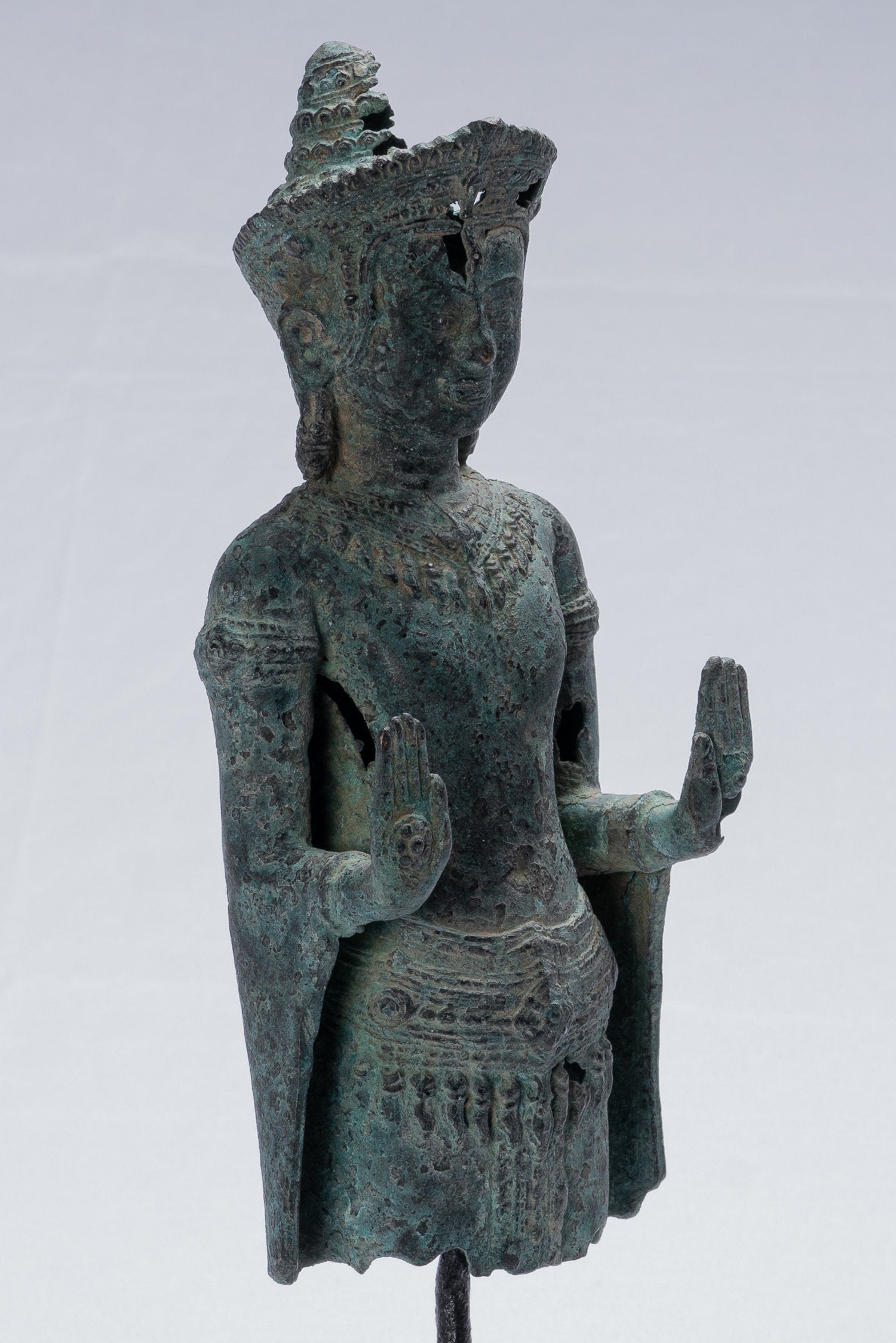Statue de Bouddha – Statue de Bouddha de protection Abhaya debout en bronze de style khmer antique – 32 cm/13"