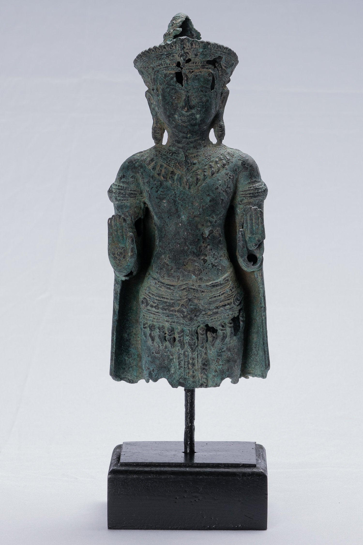 Statue de Bouddha – Statue de Bouddha de protection Abhaya debout en bronze de style khmer antique – 32 cm/13"