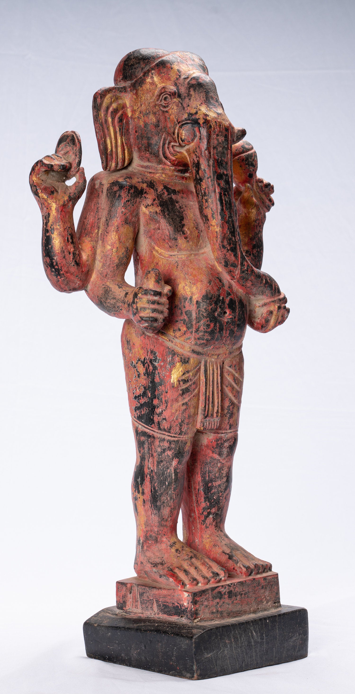 Ganesha Statue - Antique Bayon Style Khmer Red Wood Standing Ganesha Statue - 59cm/24"