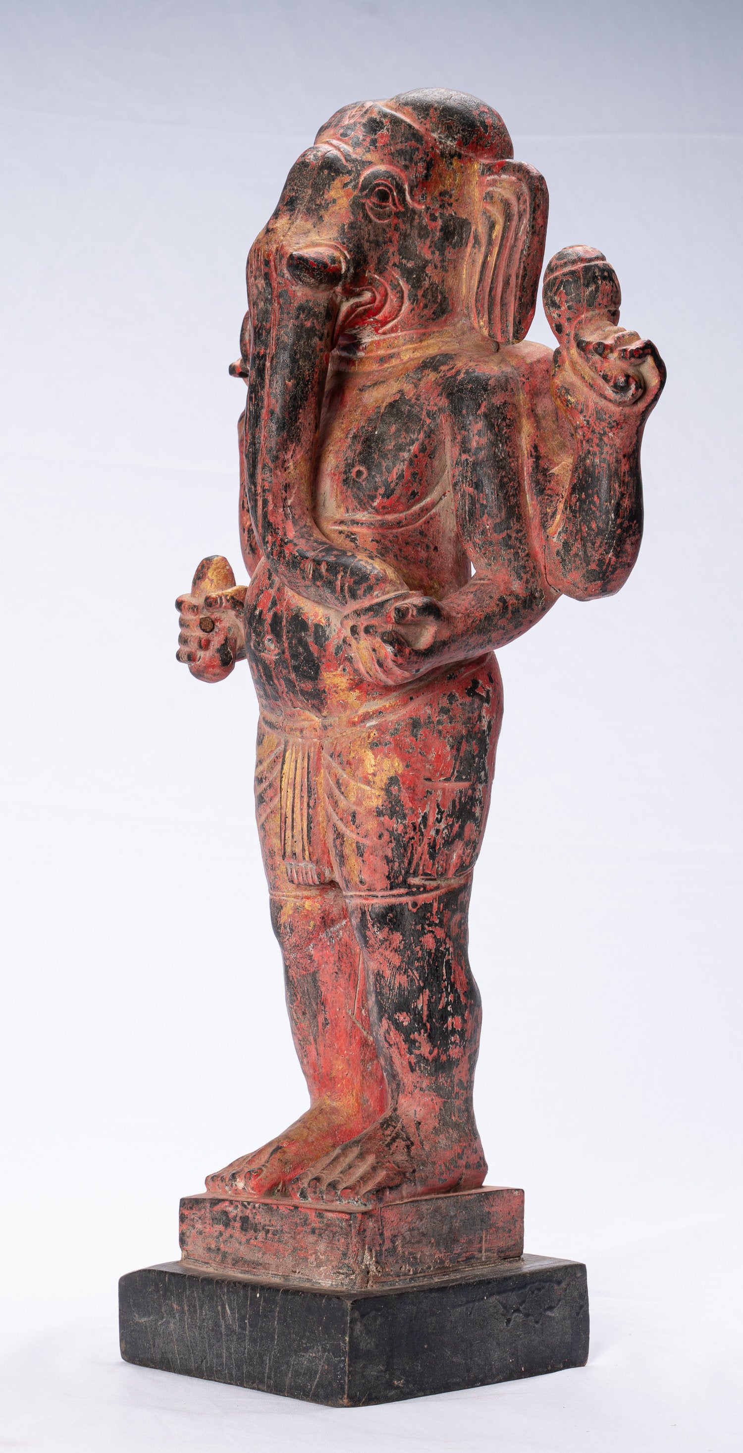 Ganesha Statue - Antique Bayon Style Khmer Red Wood Standing Ganesha Statue - 59cm/24"