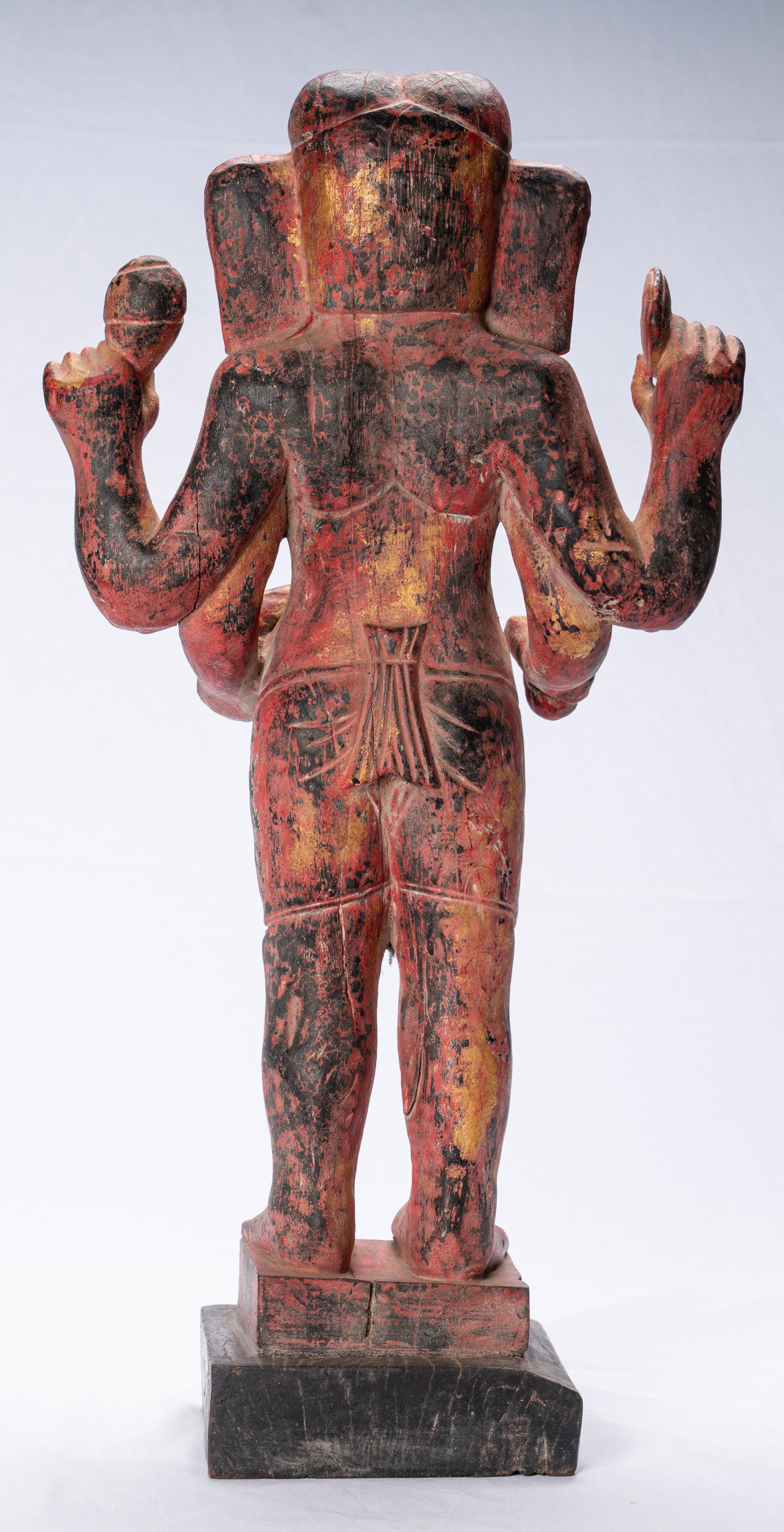 Ganesha Statue - Antique Bayon Style Khmer Red Wood Standing Ganesha Statue - 59cm/24"