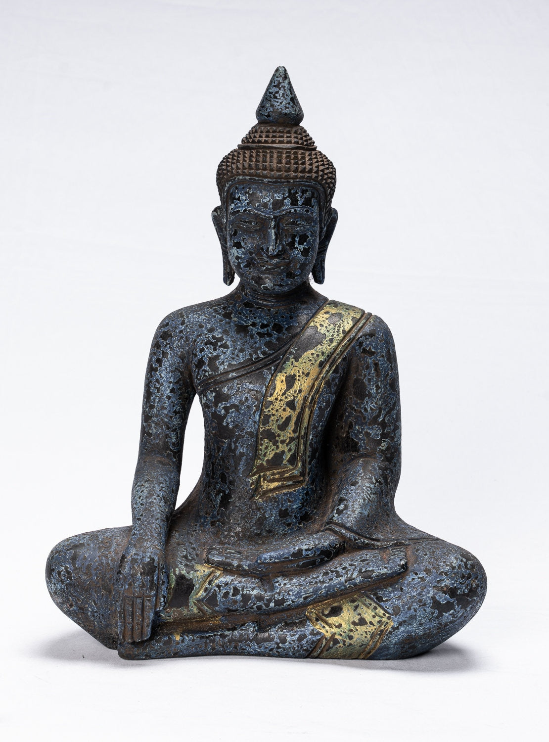 Buddha-Statue - Antiker Khmer-Stil Südostasien, sitzende Erleuchtungs-Buddha-Statue aus Holz - 39 cm