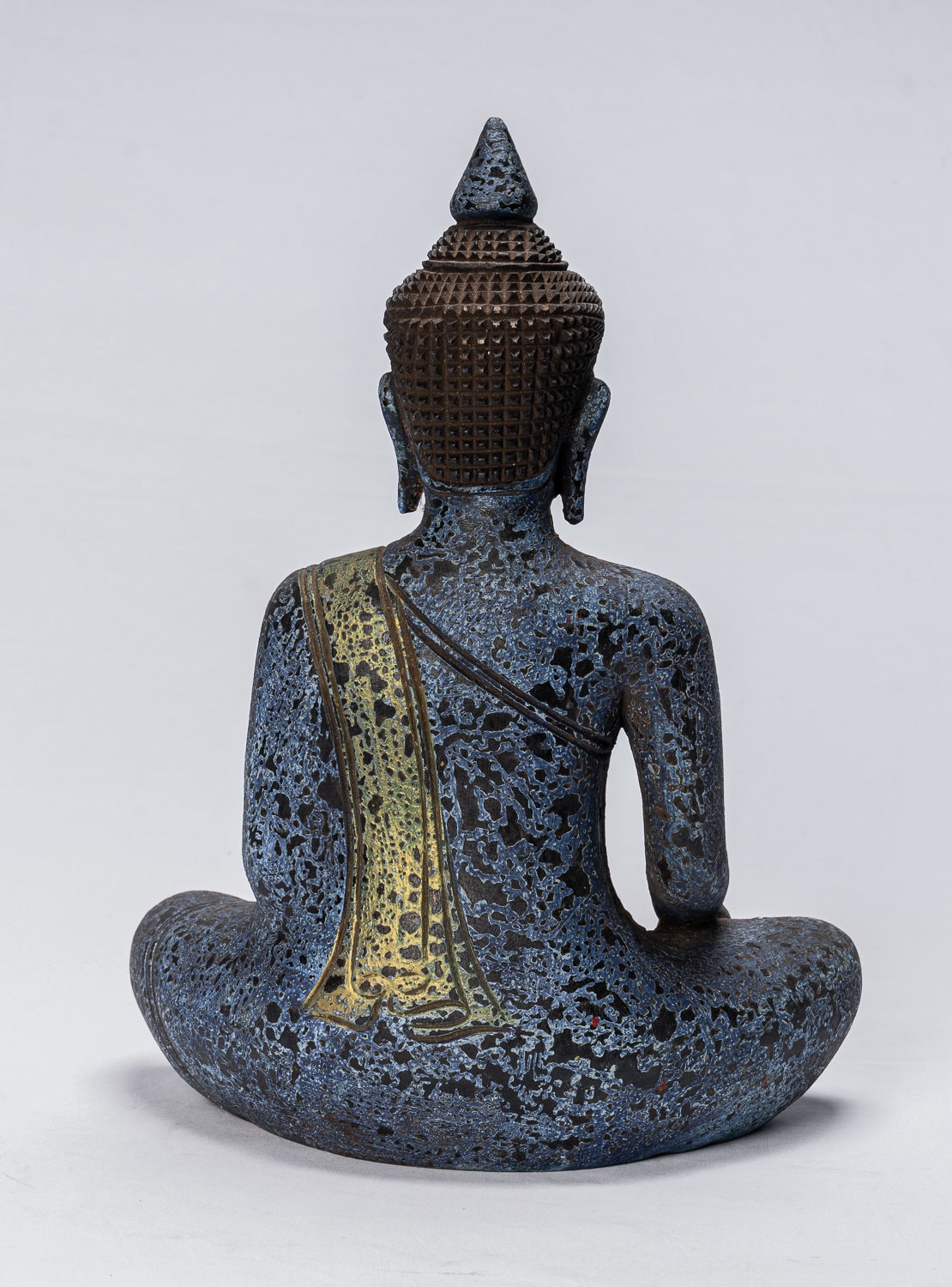 Buddha-Statue - Antiker Khmer-Stil Südostasien, sitzende Erleuchtungs-Buddha-Statue aus Holz - 39 cm