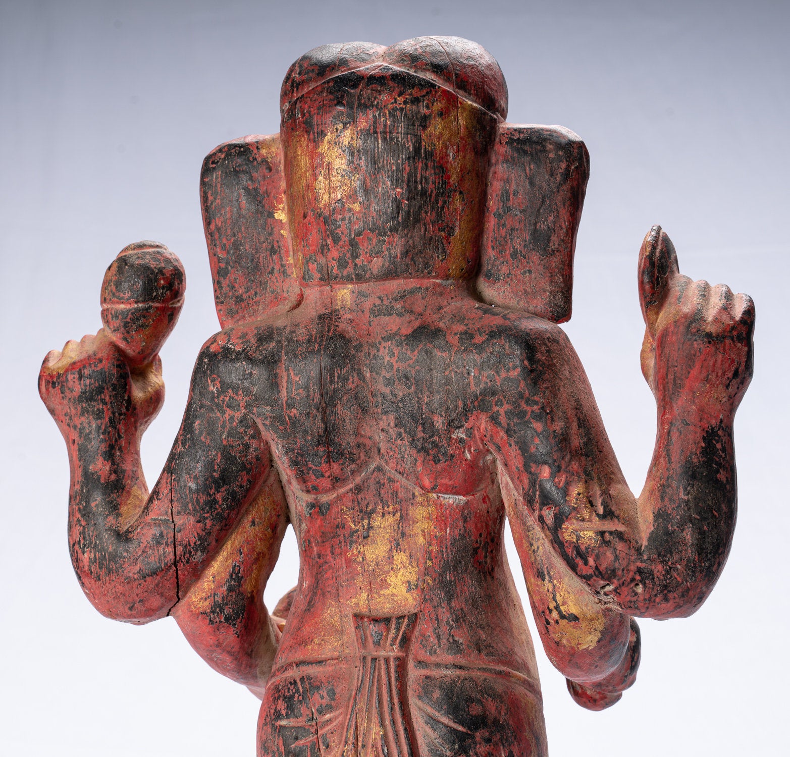 Ganesha Statue - Antique Bayon Style Khmer Red Wood Standing Ganesha Statue - 59cm/24"