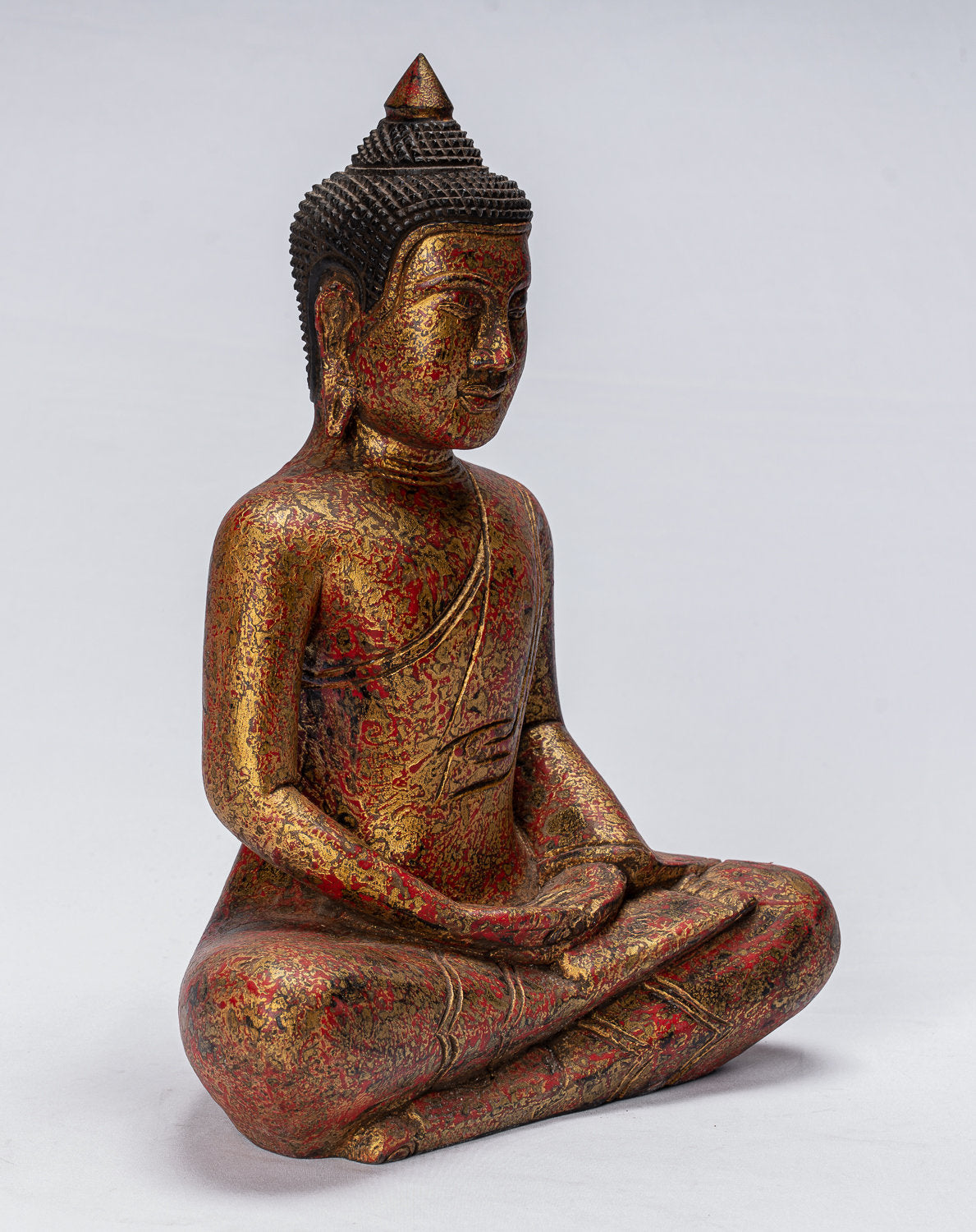 Escultura de Buda - Estatua de Buda de madera de estilo jemer antiguo Dhyana Meditation Mudra - 38 cm/15 "
