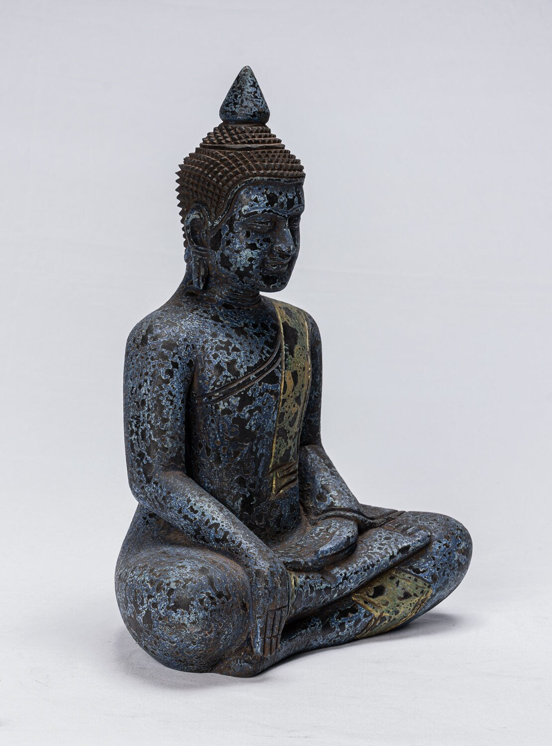 Buddha-Statue - Antiker Khmer-Stil Südostasien, sitzende Erleuchtungs-Buddha-Statue aus Holz - 39 cm