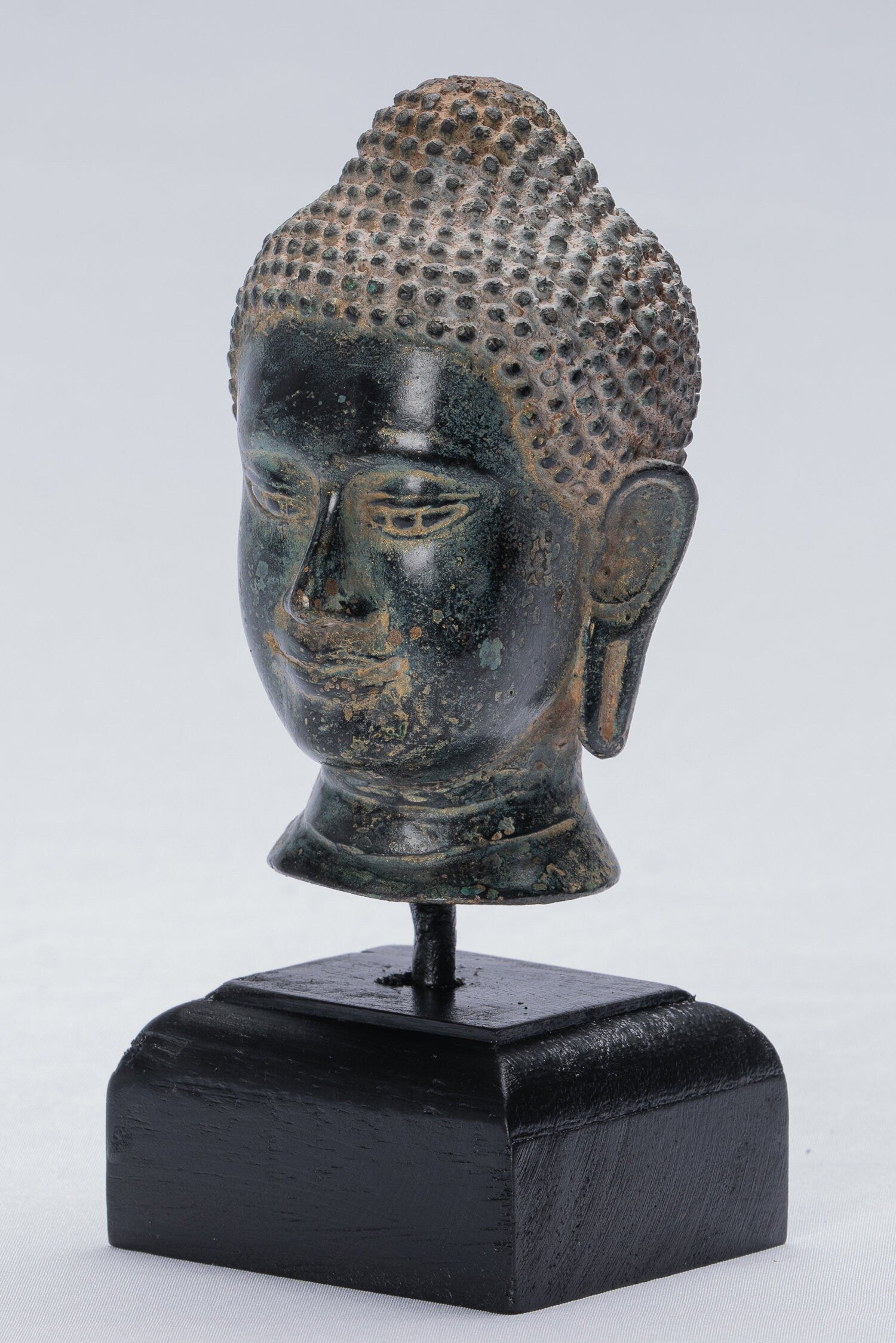 Estatua de Buda - Estatua de la cabeza de bronce montado en el estilo de estilo tailandés antiguo - 15.5 cm/6 "