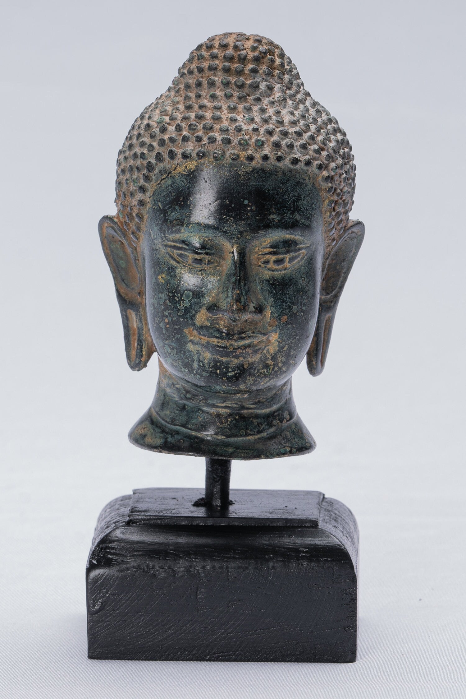 Estatua de Buda - Estatua de la cabeza de bronce montado en el estilo de estilo tailandés antiguo - 15.5 cm/6 "