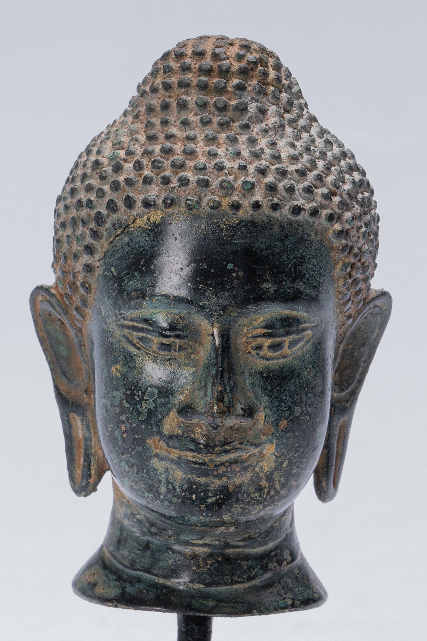 Estatua de Buda - Estatua de la cabeza de bronce montado en el estilo de estilo tailandés antiguo - 15.5 cm/6 "