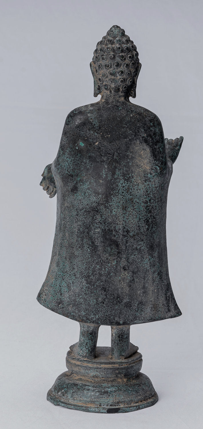 Statue de Bouddha - ancien Bouddha thaïlandais debout en bronze devawati - 33cm / 13 "