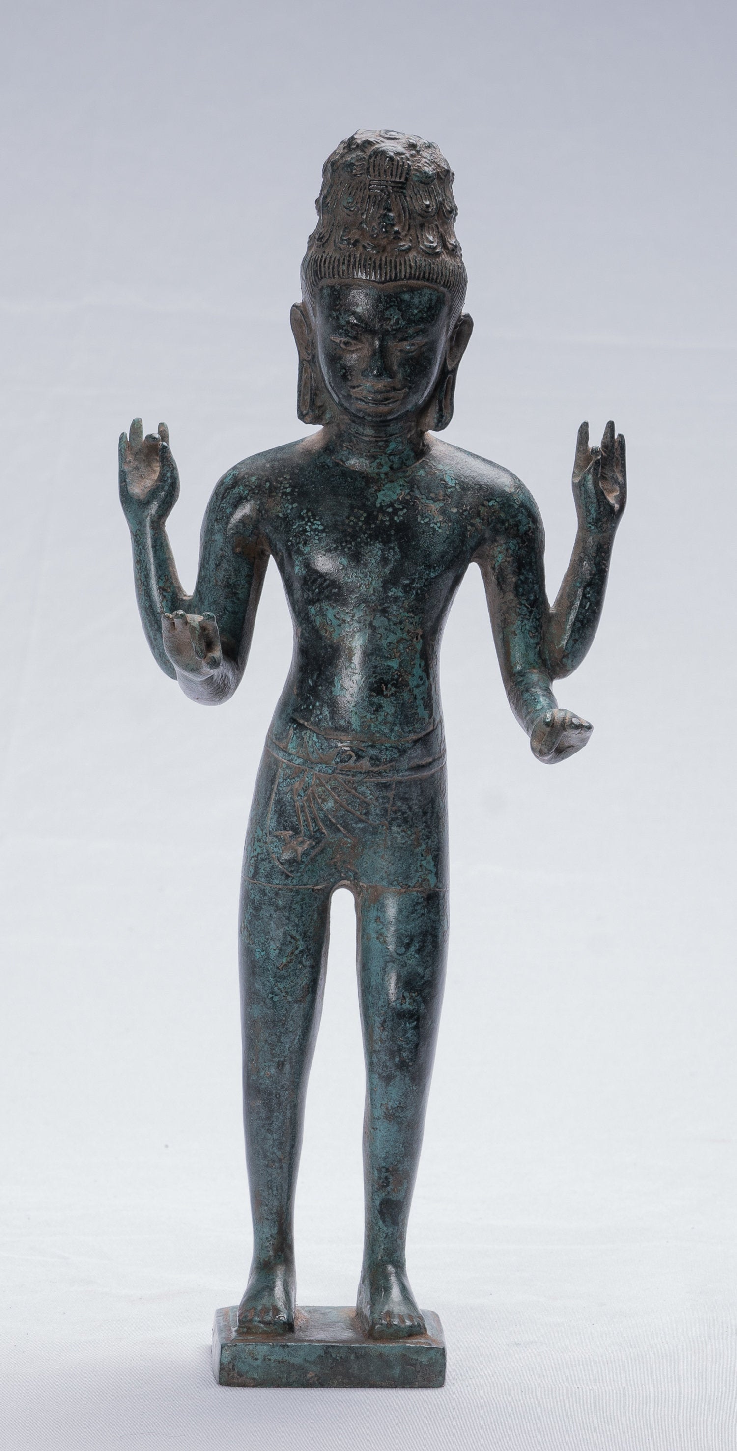 Lokeshvara-Skulptur – antike Khmer-Lokeshvara-Statue aus Bronze im Bayon-Stil – 33 cm.
