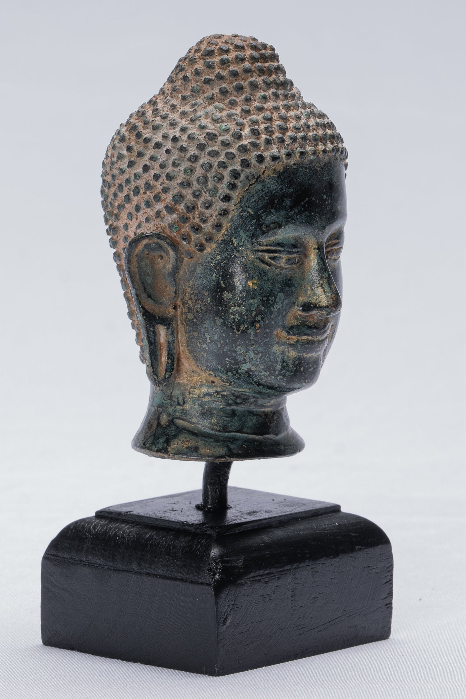 Estatua de Buda - Estatua de la cabeza de bronce montado en el estilo de estilo tailandés antiguo - 15.5 cm/6 "