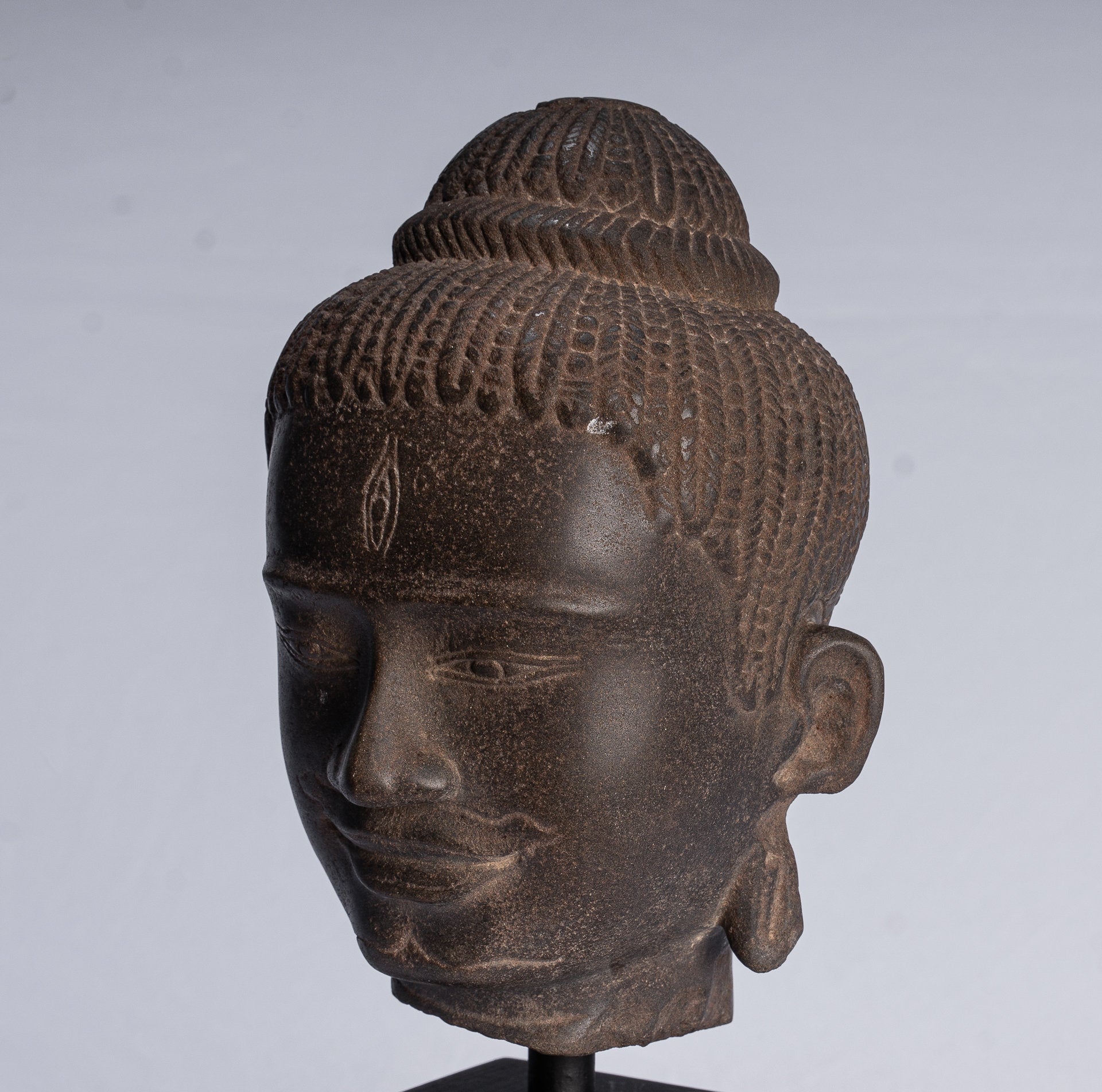 Shiva Statue - Antique Baphuon Style Khmer Stone Shiva Head Statue - The Destroyer - 30cm/12"
