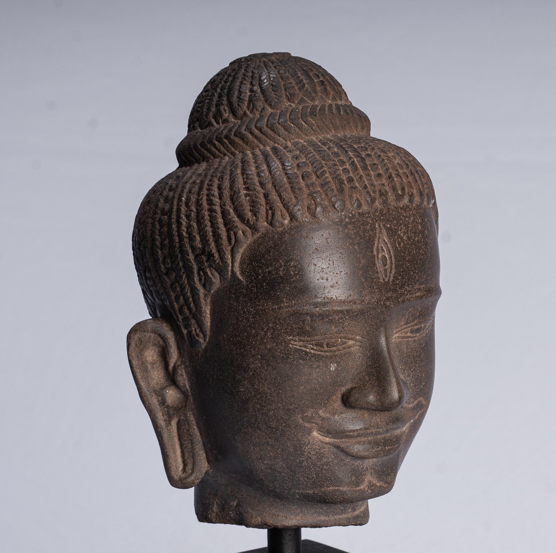 Shiva Statue - Antique Baphuon Style Khmer Stone Shiva Head Statue - The Destroyer - 30cm/12"