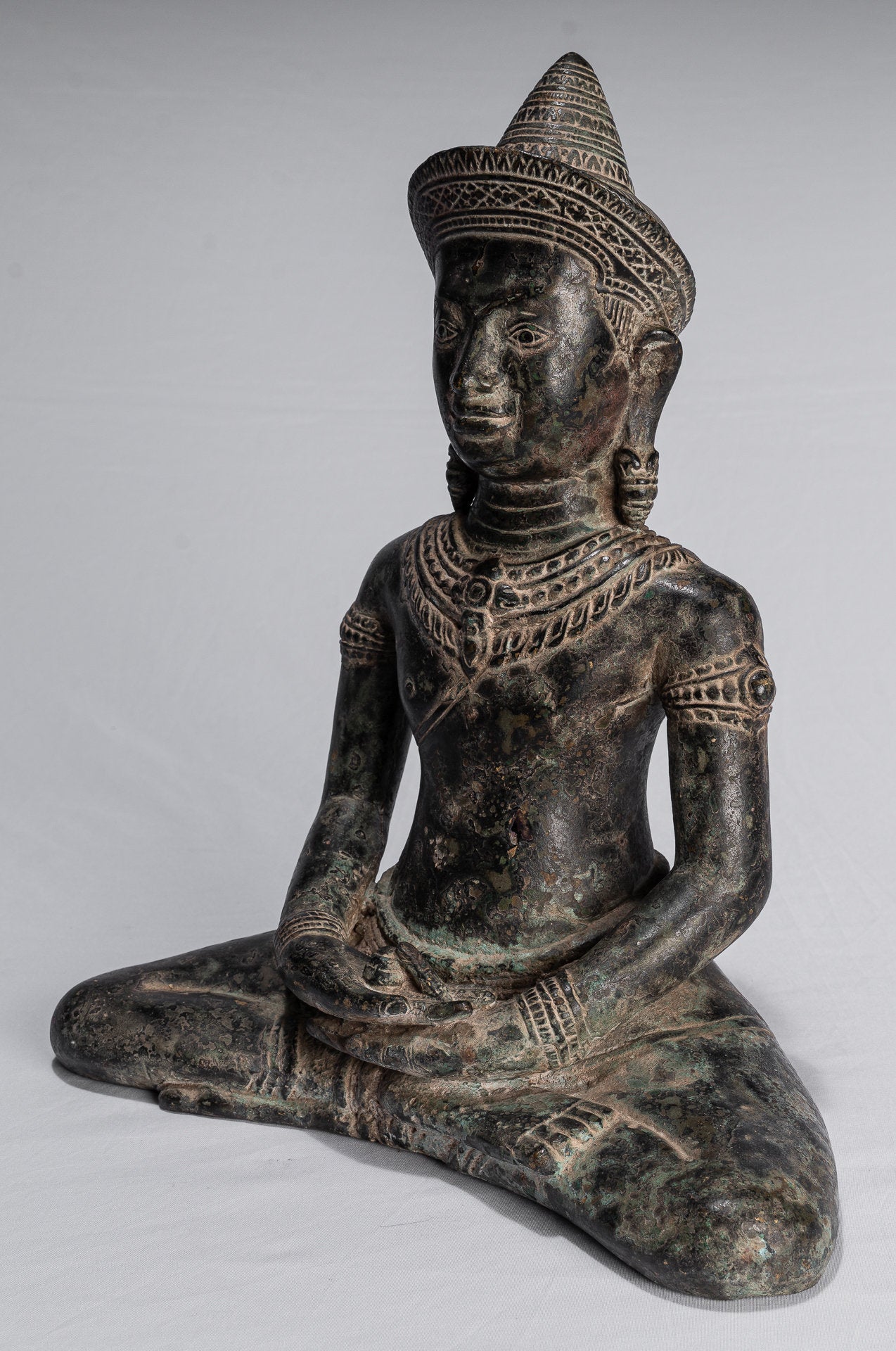 Estatua de Buda - Estatua de Buda de Meditación Amitbha de Bronce Antique Khmer - 34 cm/14 "