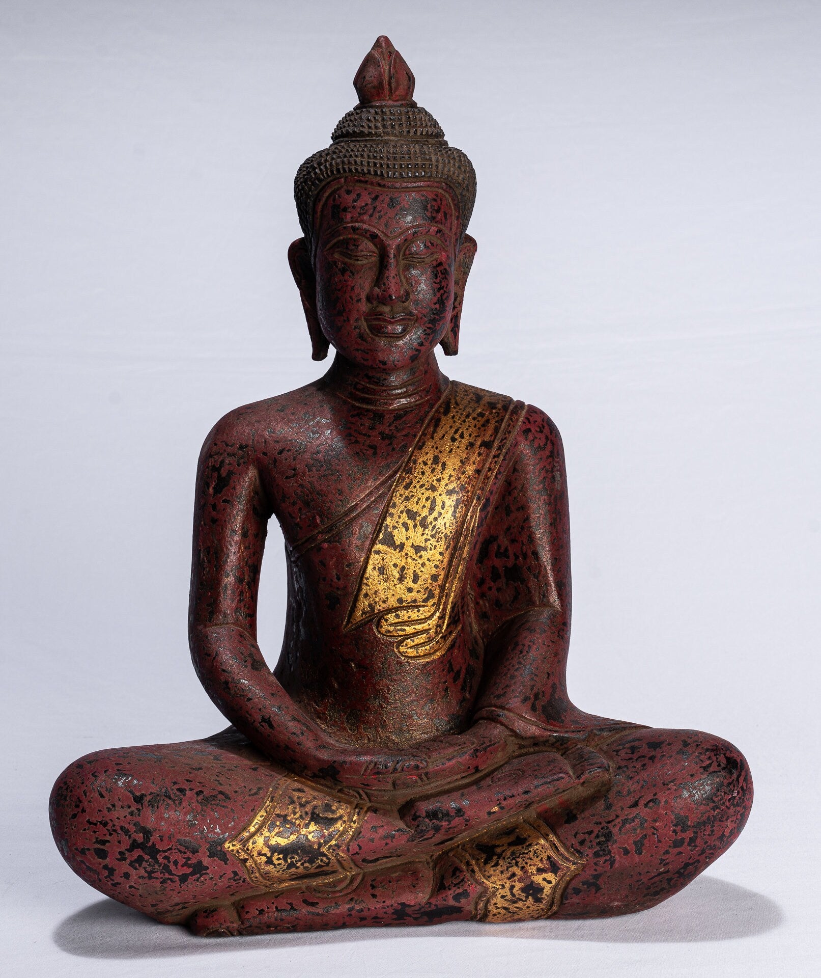 Estatua de Buda de madera de estilo jemer antiguo Dhyana Meditation Mudra - 43 cm/17 "