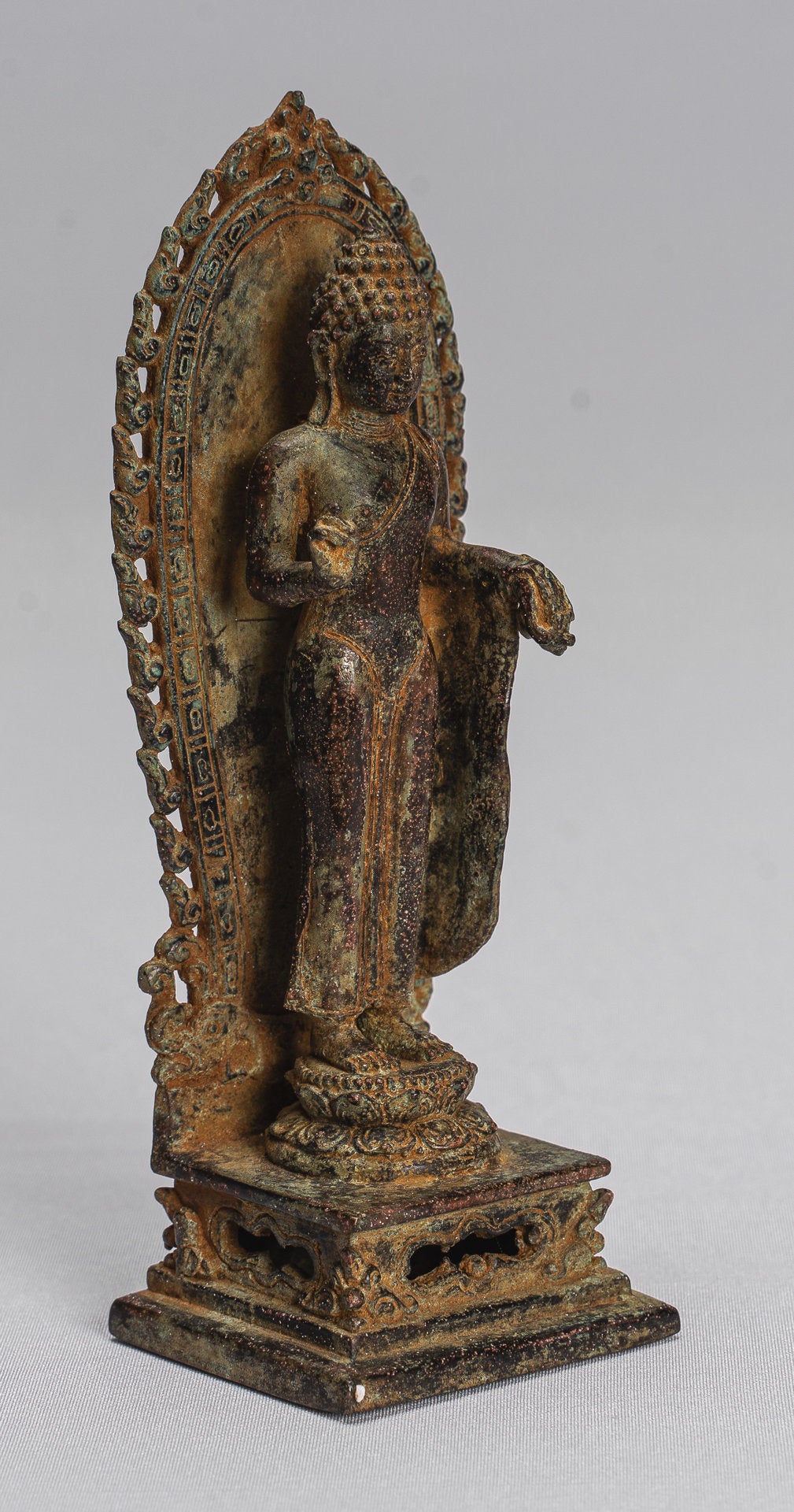 Statue di Buddha - Antique stile indonesiano in piedi bronzo giavanese insegnamento Buddha - 14 cm/6 "