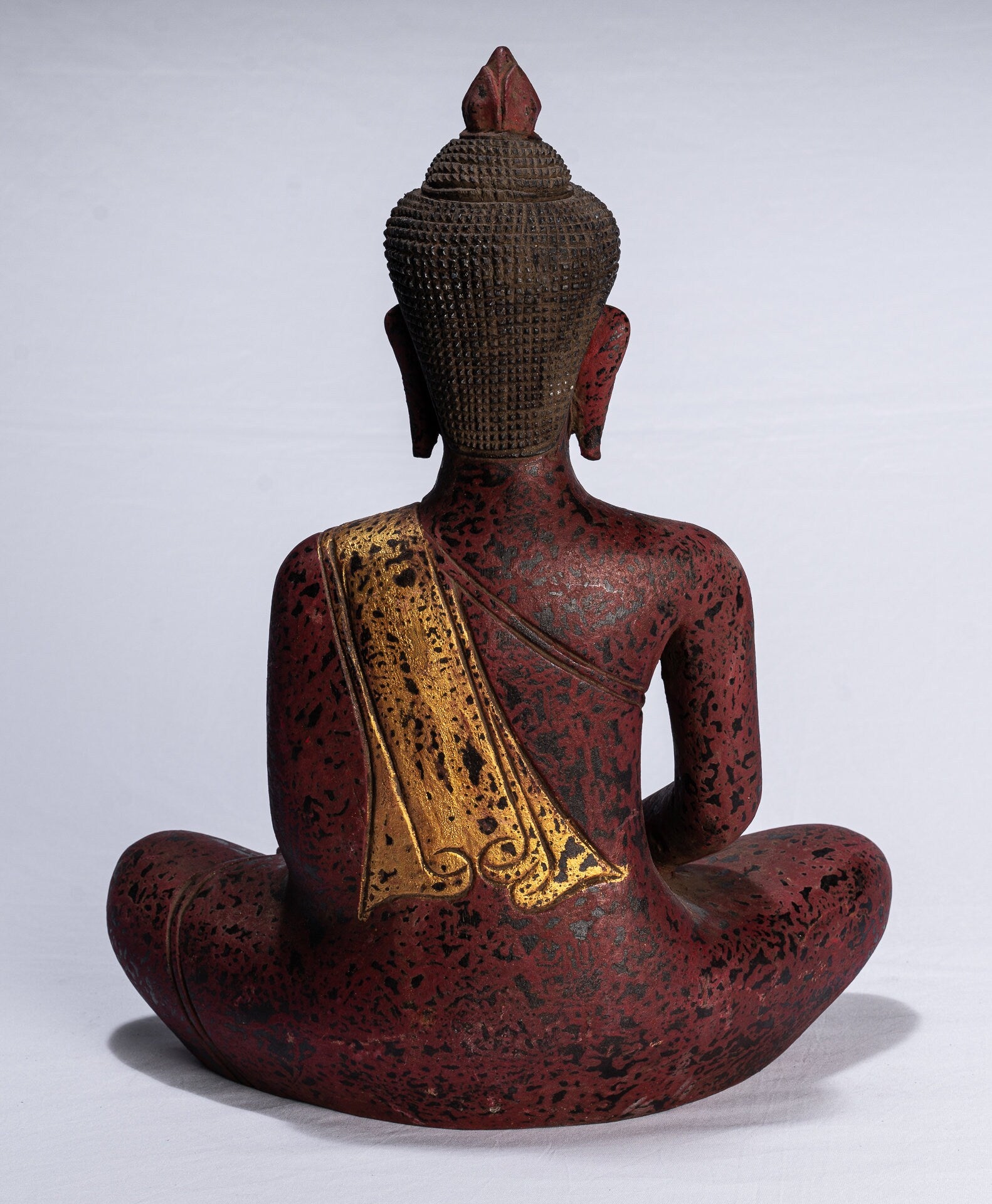 Estatua de Buda de madera de estilo jemer antiguo Dhyana Meditation Mudra - 43 cm/17 "