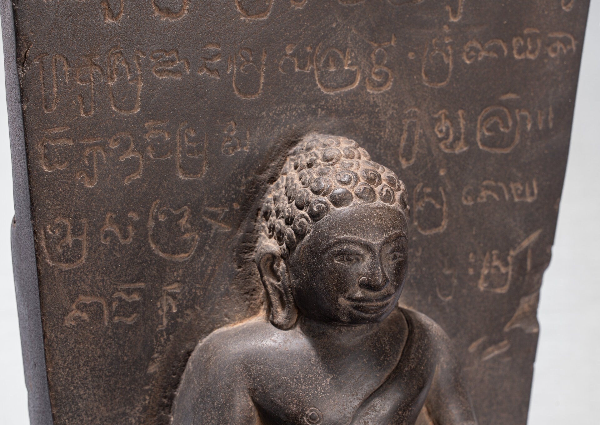 Buddha Statue-Antike Khmer Style Stone Stele Seated Meditation Buddha Statue-69cm/28 "