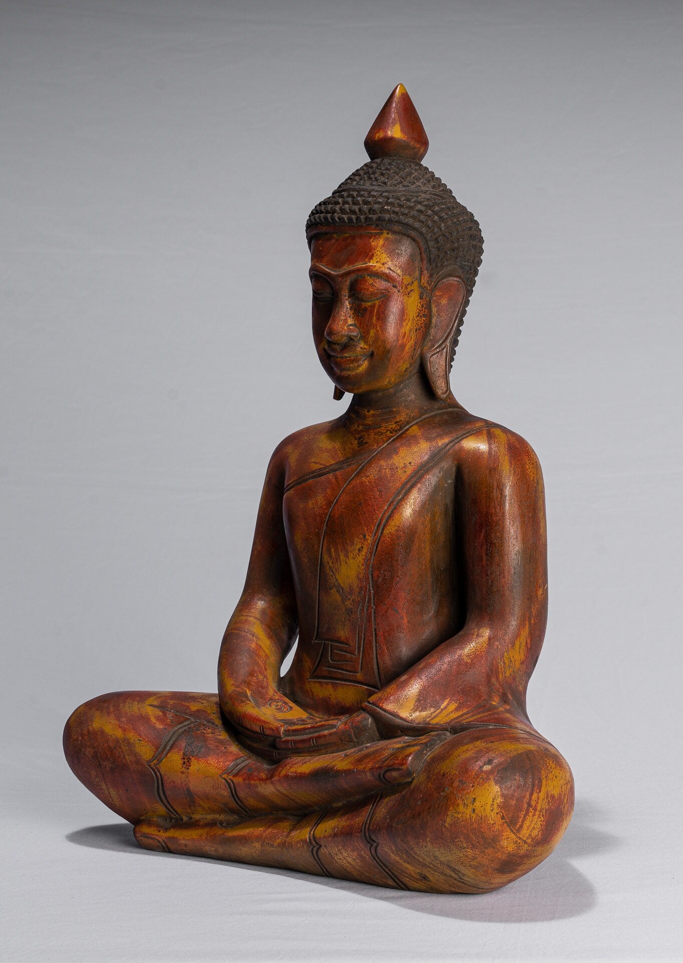 Escultura de Buda - Estatua de Buda de madera de estilo jemer antiguo Dhyana Meditation Mudra - 46 cm/18 "