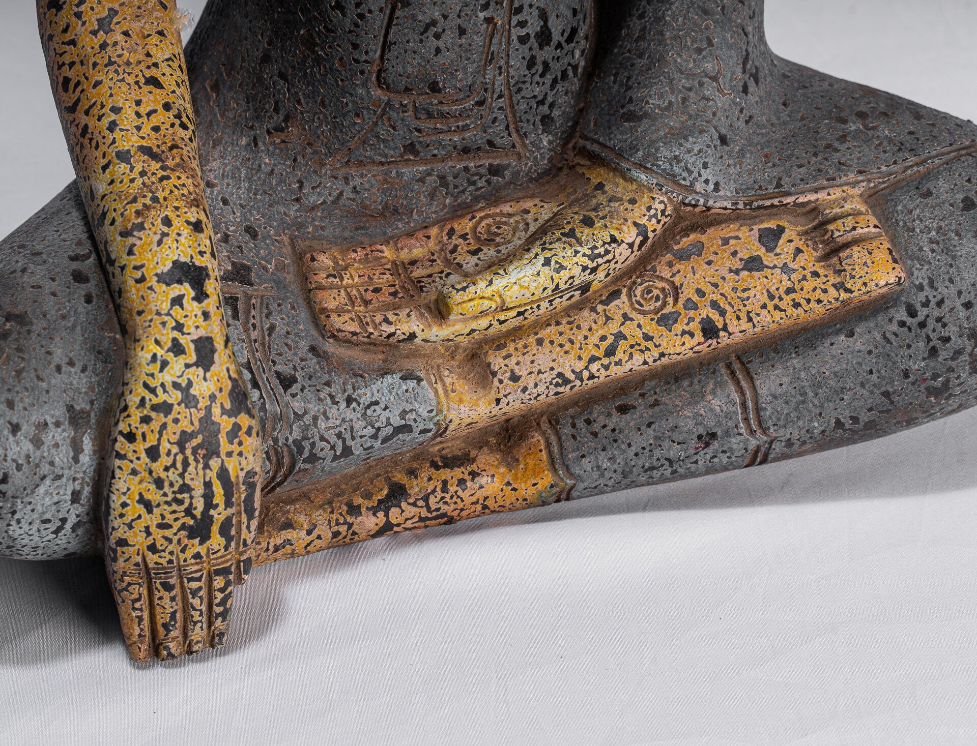 Buddha Statue - Antique Khmer Style SE Asia Seated Wood Enlightenment Buddha Statue - 45cm/18"