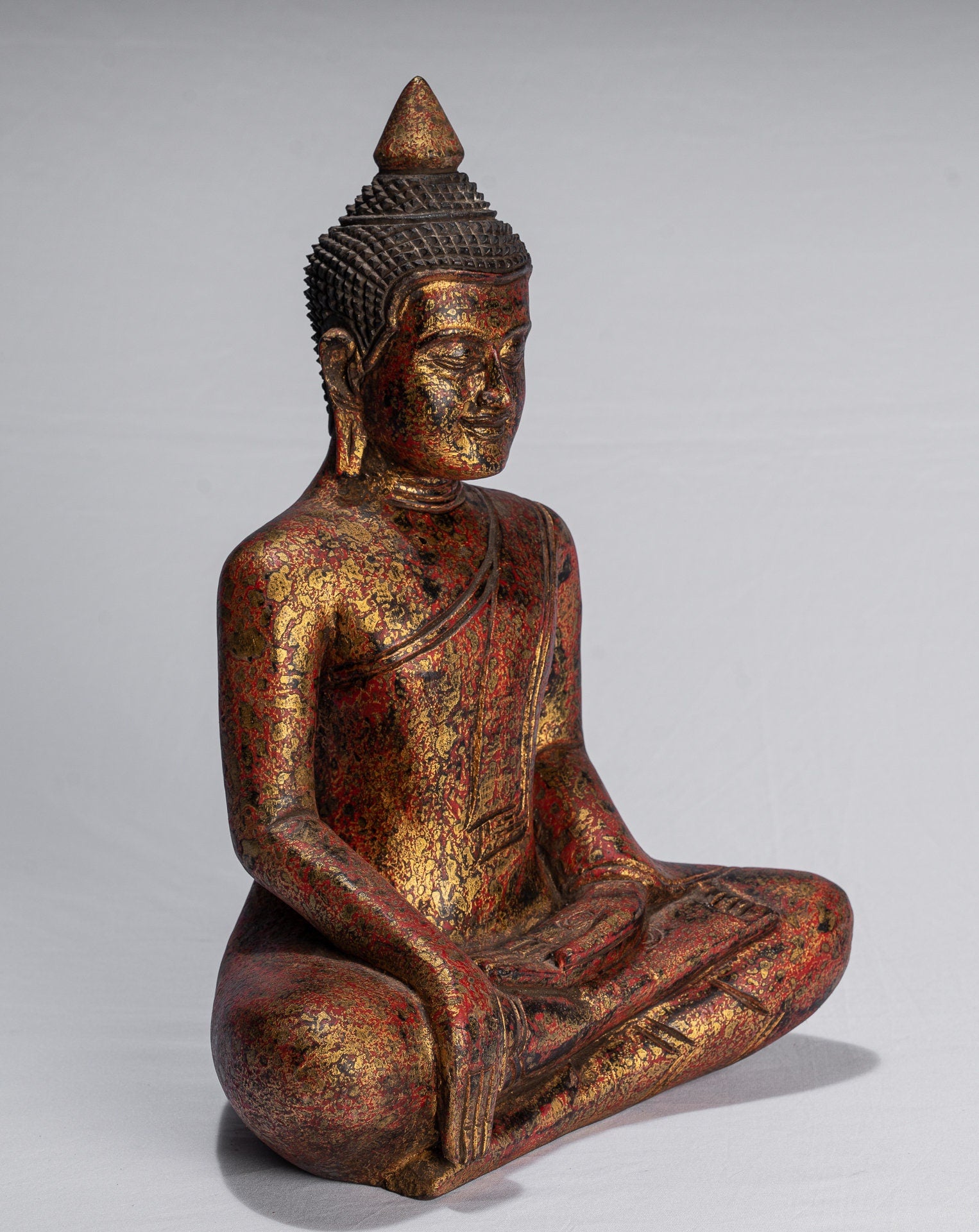 Statue Buddha - Antique Khmer Style SE Asia Seduto l'Illuminismo in legno Statua Buddha - 39 cm/16 "