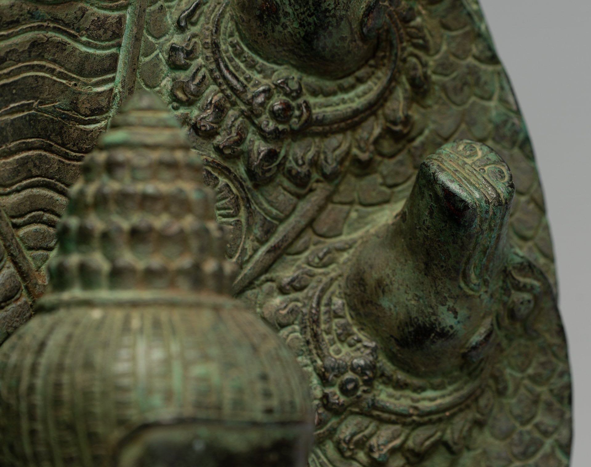 Statua Buddha - Antique Bayon in stile bayon khmer seduto in bronzo naga meditazione Buddha - 44 cm/18 "