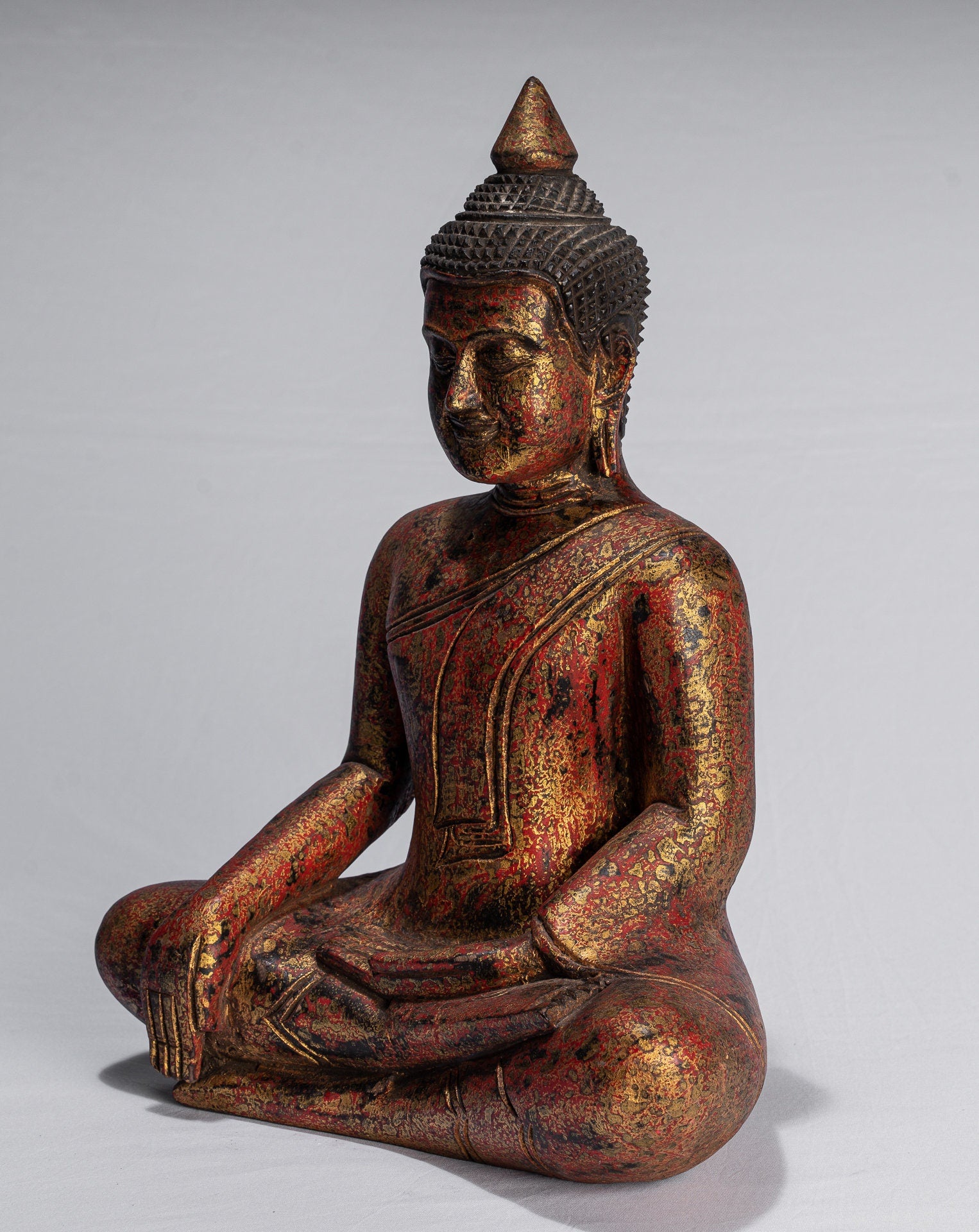 Statue Buddha - Antique Khmer Style SE Asia Seduto l'Illuminismo in legno Statua Buddha - 39 cm/16 "