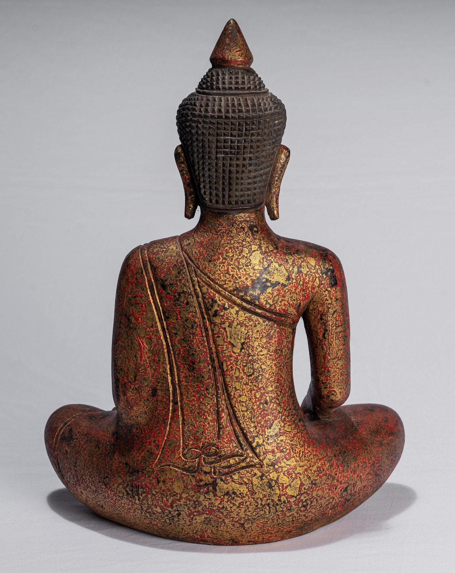 Statue Buddha - Antique Khmer Style SE Asia Seduto l'Illuminismo in legno Statua Buddha - 39 cm/16 "